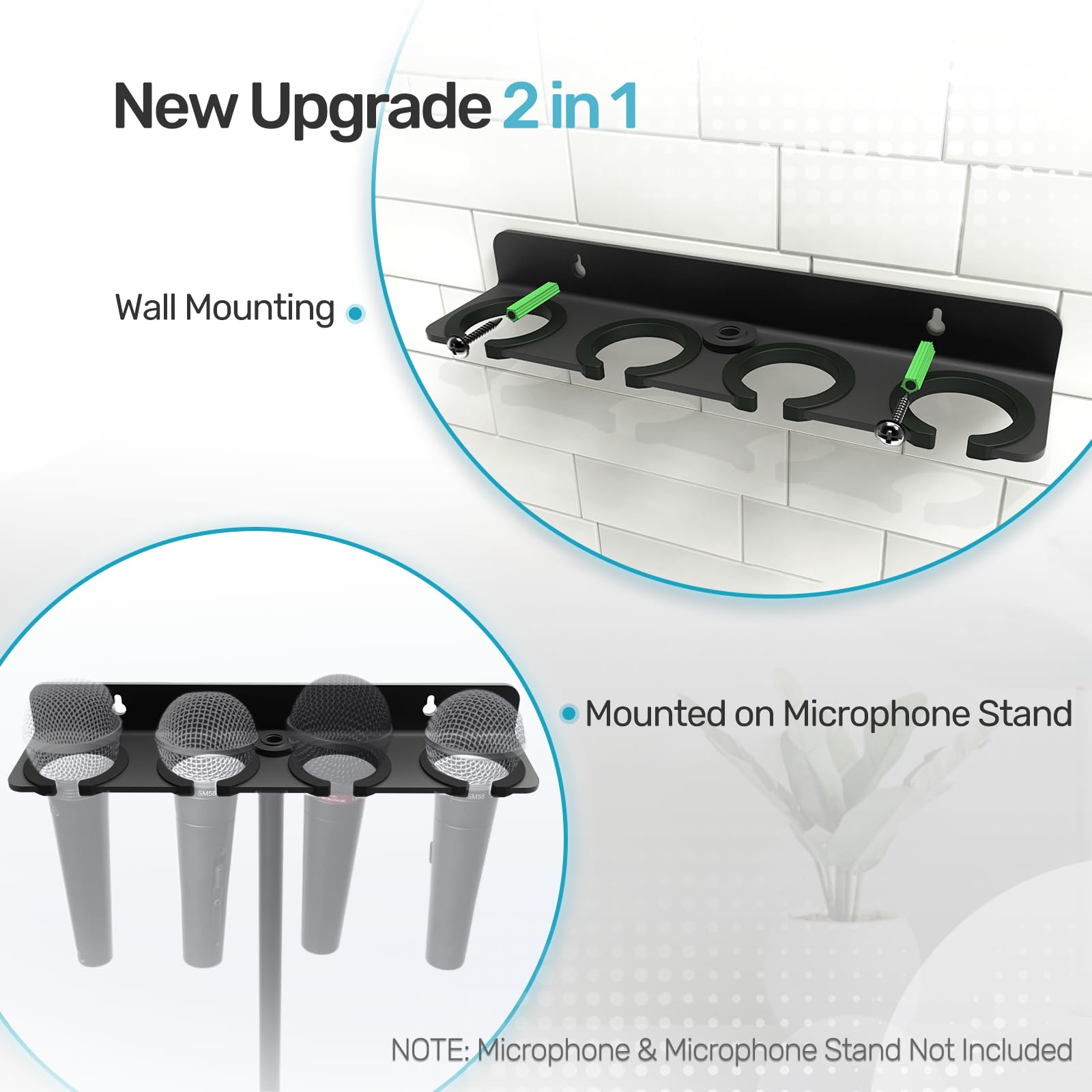 Etour [2025 Upgrade] Multi Microphone Holder For Mic Stand Storage Organizer For Handheld Dynamic Wired And Wireless Mics Wall M