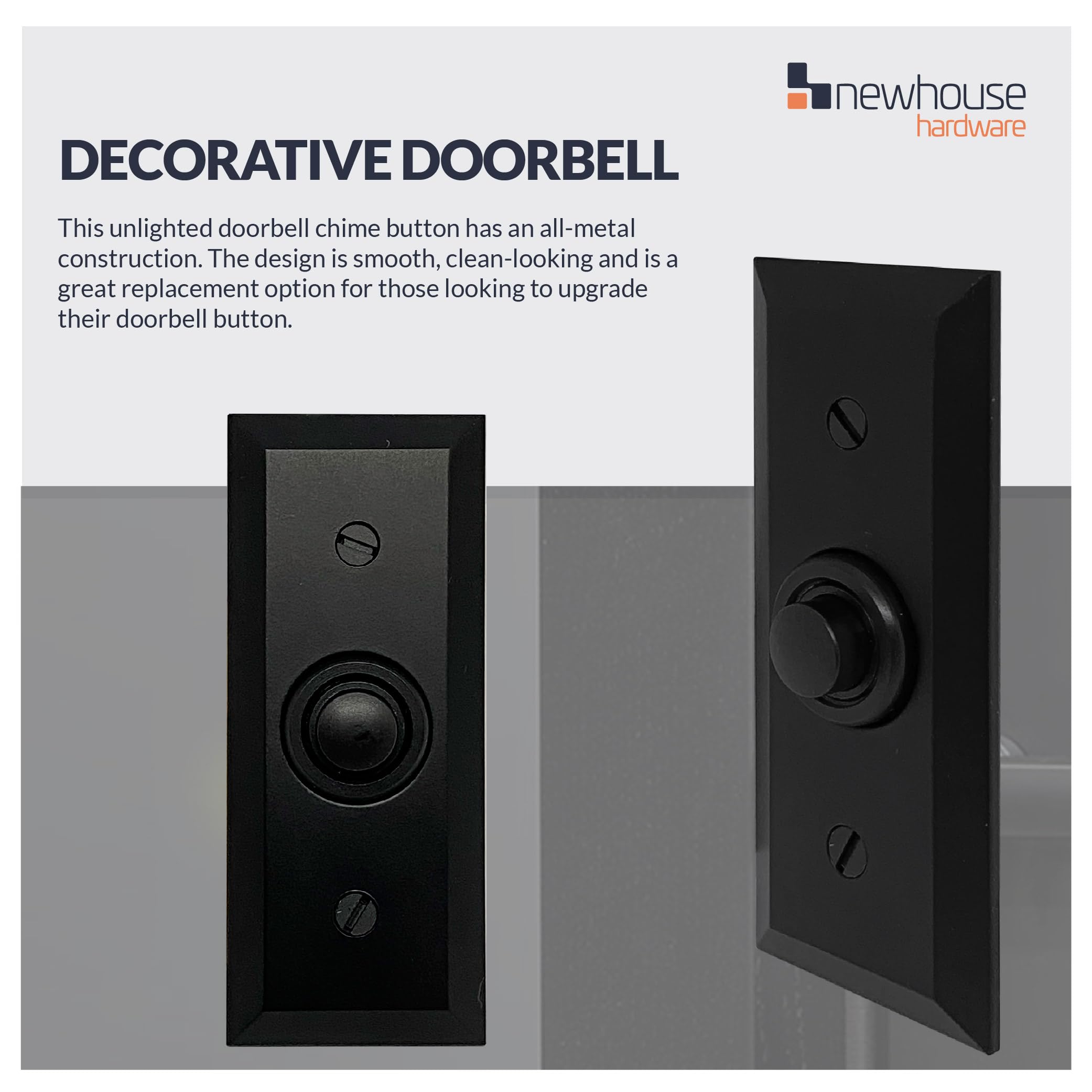Newhouse Hardware Rectangular Recessed Wired Metal Doorbell Button In Black Bt6Bv, Rectangular Push Button For Doorbell Chime, B