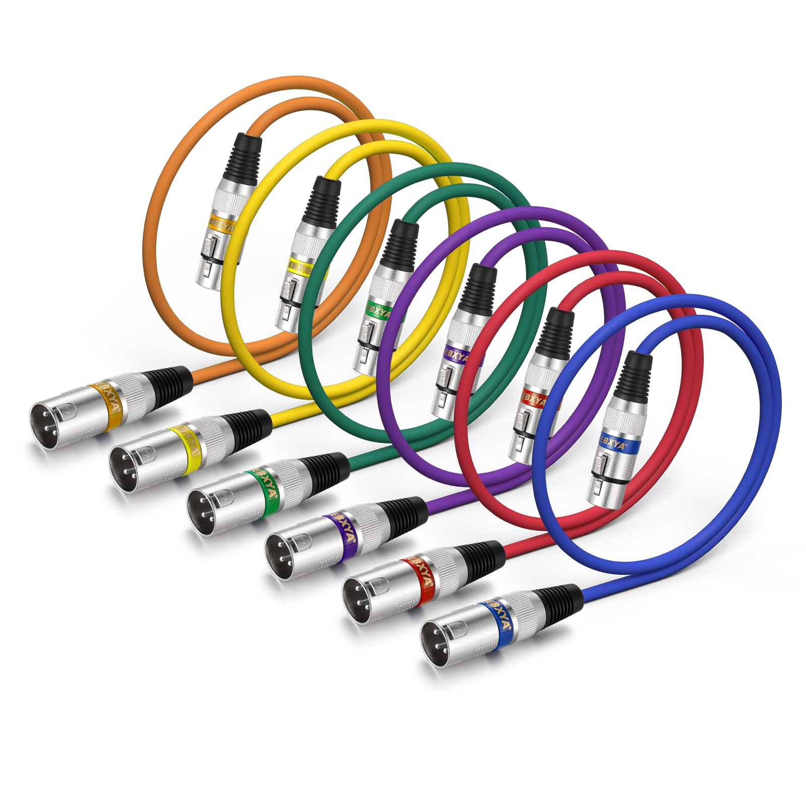 Ebxya 2Ft Xlr Cable, Short Microphone Cable 6 Multicolored Color Packs 2 Ft