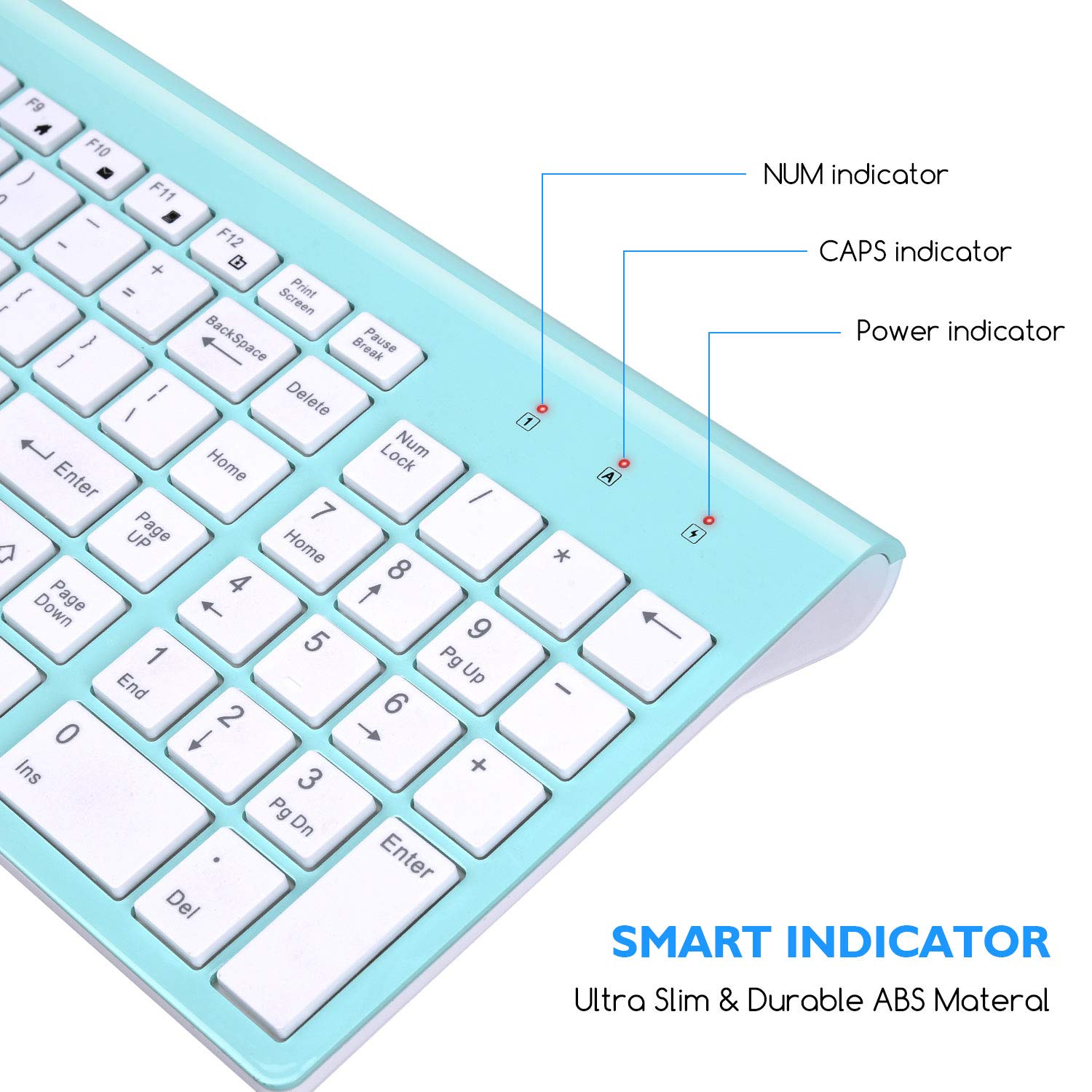 Cimetech Wireless Keyboard And Mouse Combo, Compact Full Size Wireless Keyboard And Mouse Set 2.4G Ultra Thin Sleek Design For Windows, Computer, Desktop, Pc, Notebook, Laptop   Blue