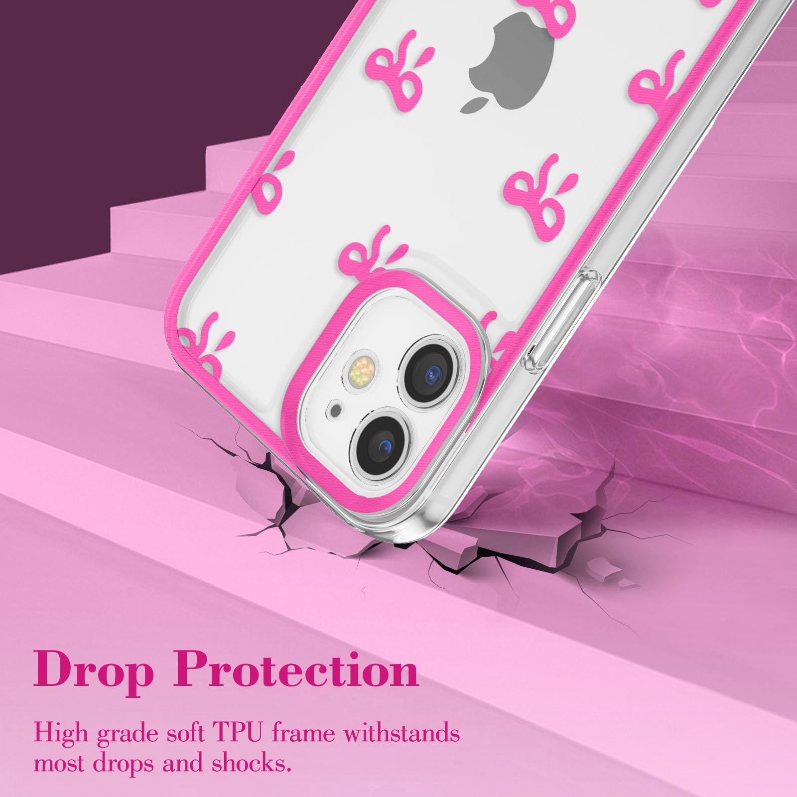 Eyzutak Case For Iphone 11, Clear Cute Ribbon Bowknot Pattern Aesthetic Transparent Phone Case Raised Camera Protection Stylish