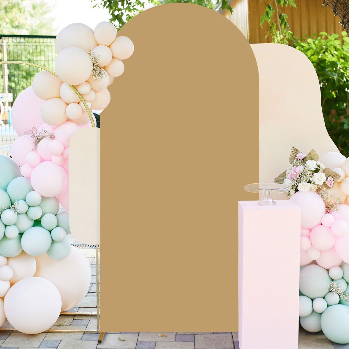 Fuhsy Brown Arch Cover 6Ft Chiara Arch Backdrop Stand Cover Double Sided Tan Arch Cover Spandex Arch Backdrop Covers Balloon Arc