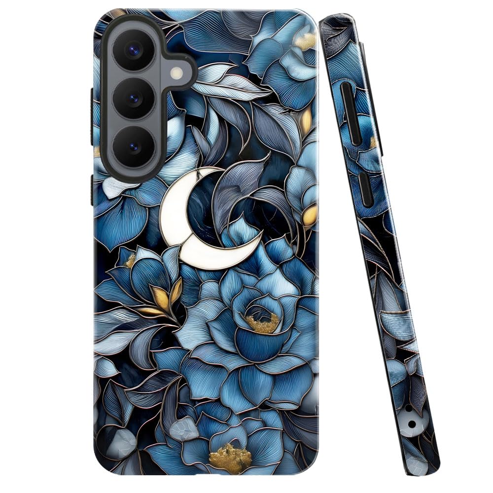 Case for Samsung Galaxy S26 Plus,Stained Glass Floral and Moon Phone Case Military-Grade Drop Protection Cover for Women Girl - 