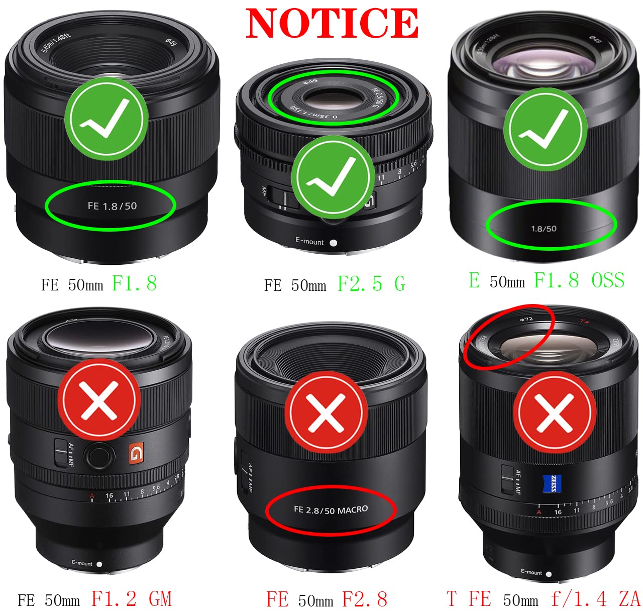 HUIPUXIANG 49mm Lens Cap Cover for Sony FE 50mm f/1.8 & E 50mm f/1.8 OSS - 2 Pack, Protects Lens