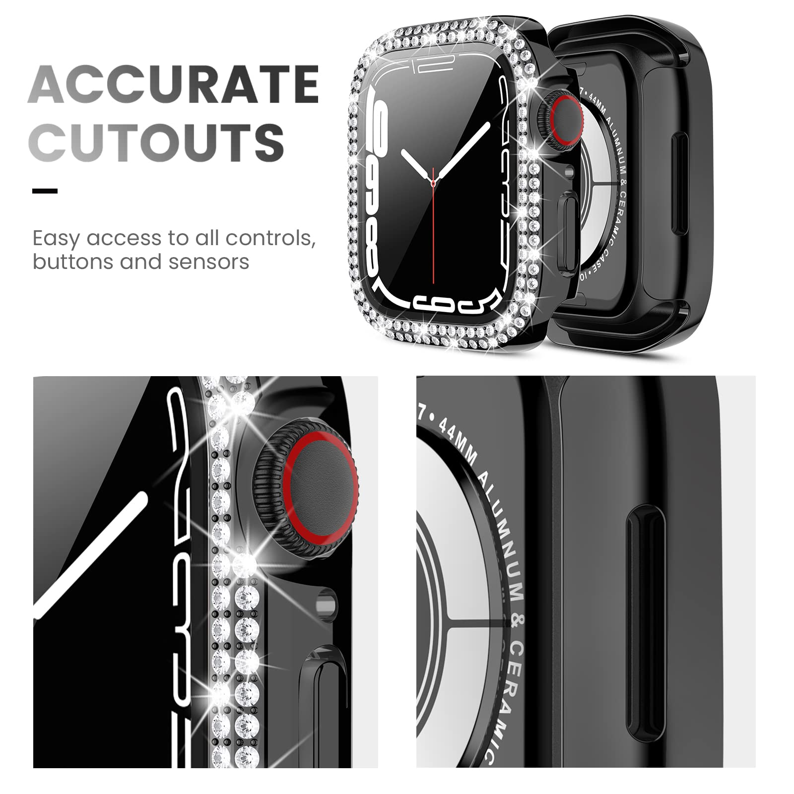 Tensea [3Pack For Apple Watch Screen Protector Case Se 2Nd Generation 6 5 4 40Mm Accessories, Iwatch Hard Diamond Bumper Case Bu