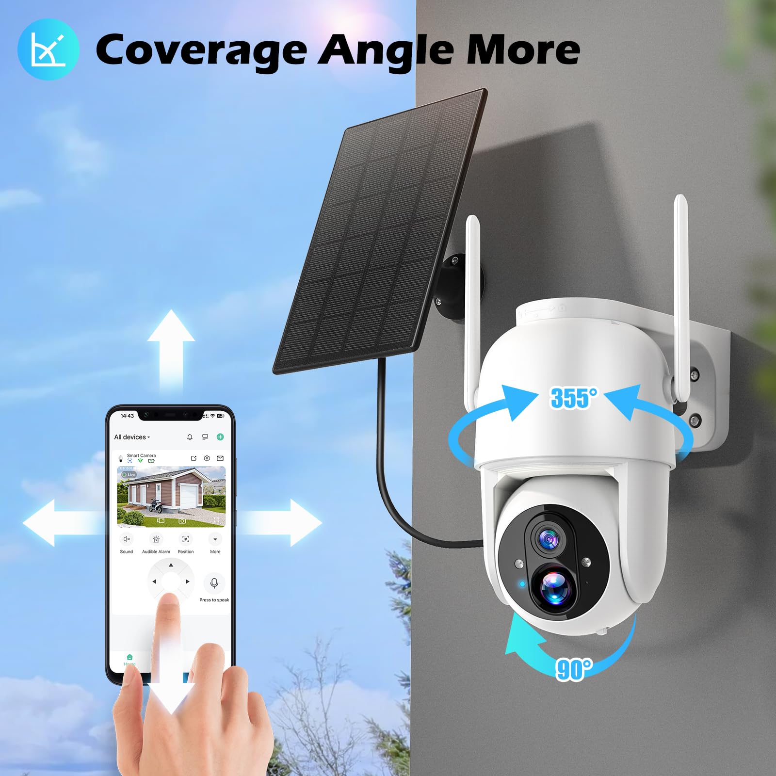 Allweviee 2Packs Solar Security Outdoor Wifi Camera, Pan Tilt 355 View Ip65 Waterproof Rechargeable Wireless Battery Powered 2K