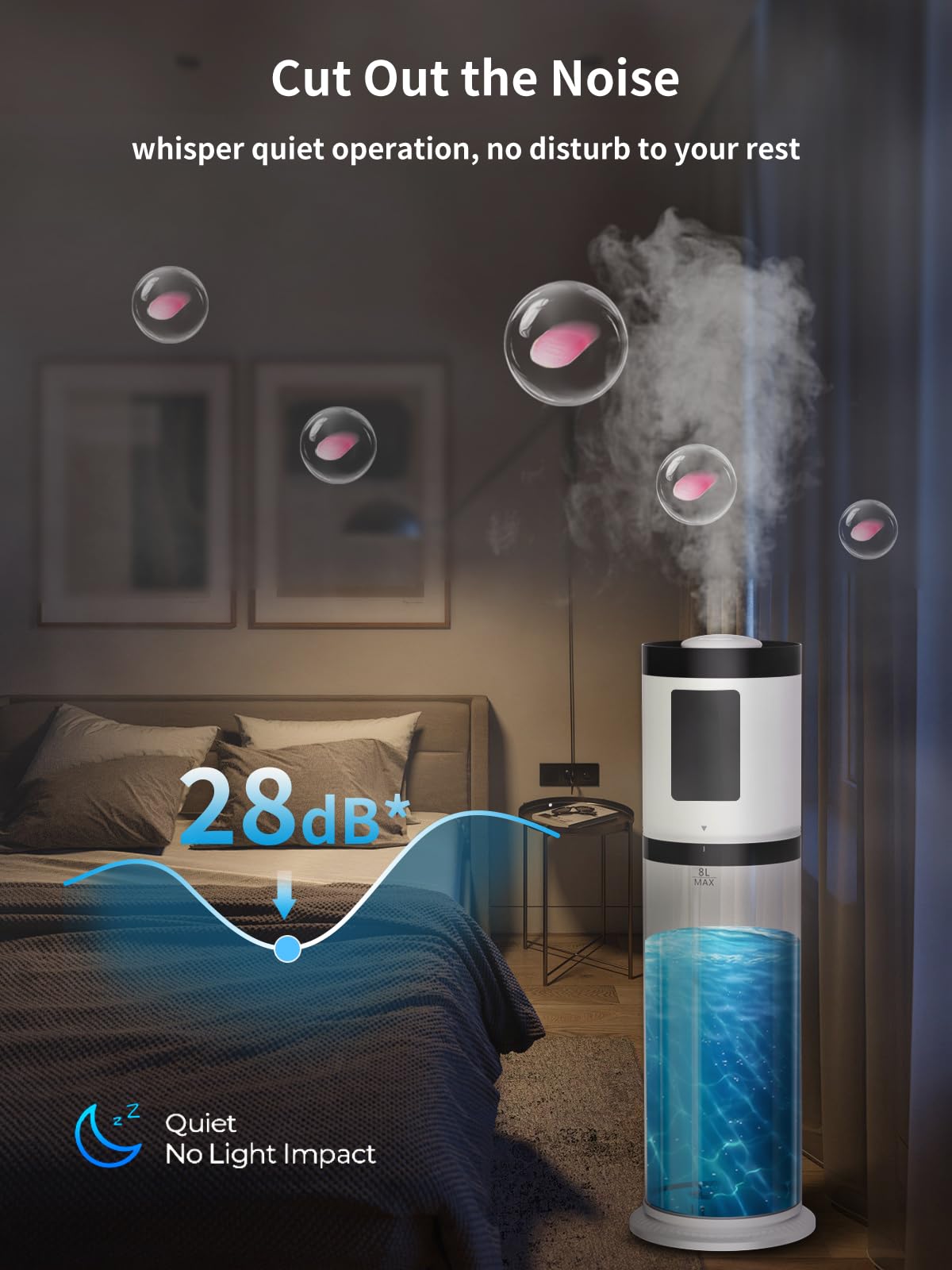 Humidifiers For Bedroom Large Room, 8L Large Capacity Cool Mist Humidifier, Air Humidifiers For Home, Smart Humidity Setting, Ea