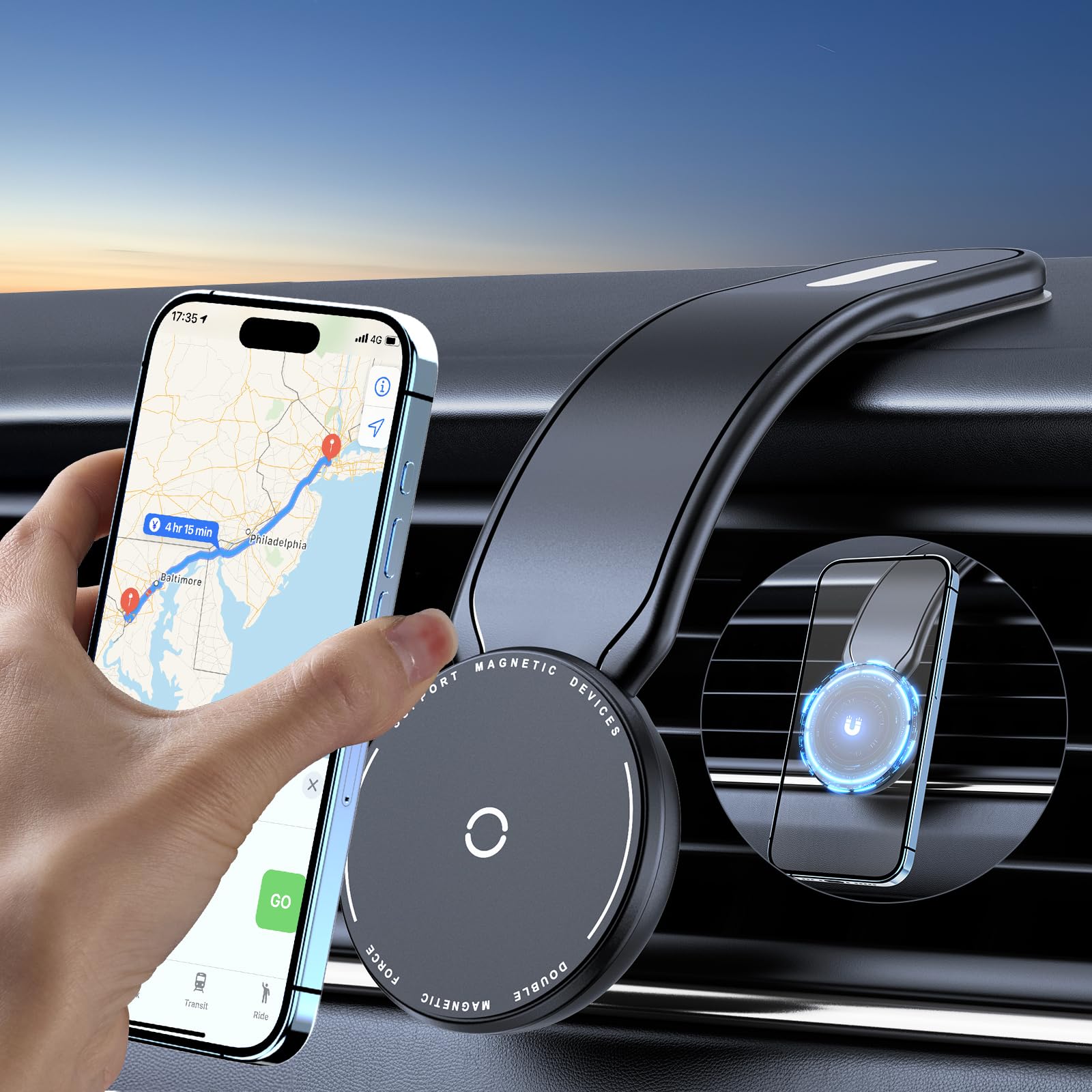 This Hill Magnetic Car Phone Holder, Bendable Aluminum Arm Car Magnet Phone Mount?18 Strong Magnets?, Magnetic Phone Holder For 