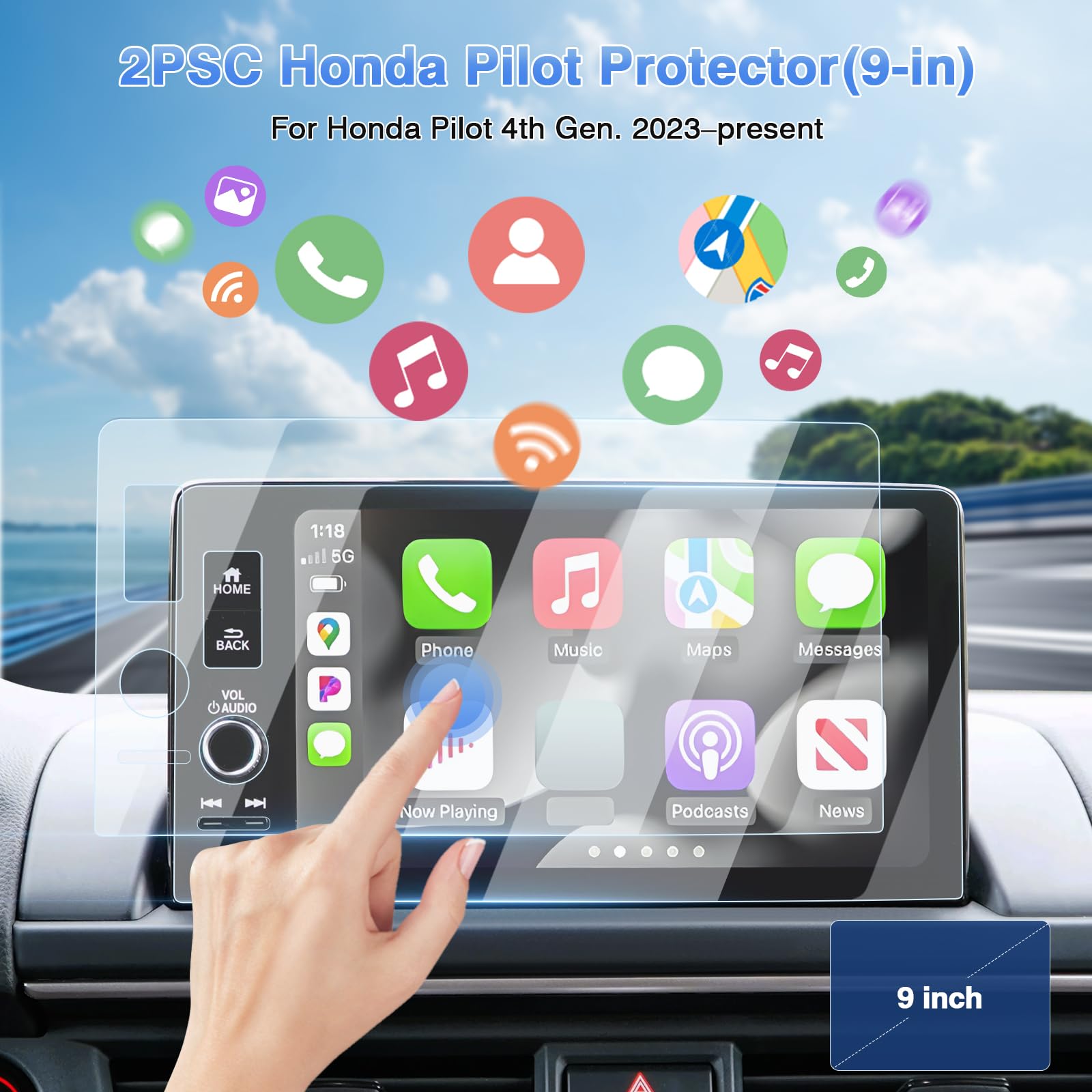 Sunsdrew 2Pcs Screen Protector For 2023 2024 Honda Pilot/Acura Integra 9 Inch Touch Screen Radio Display Protector 9H Tempered Glass Protective Film Anti Glare Pilot Accessories