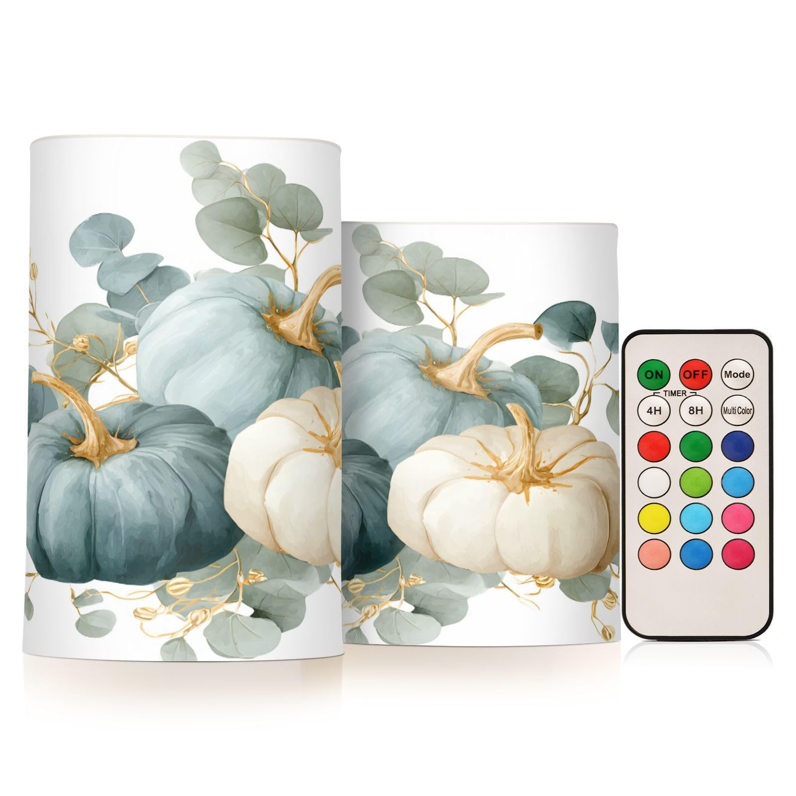ALAZA Fall Blue Pumpkin Thanksgiving Flickering Flameless Candles Battery Operated with Remote Timer,Tea Light Candles LED Pilla