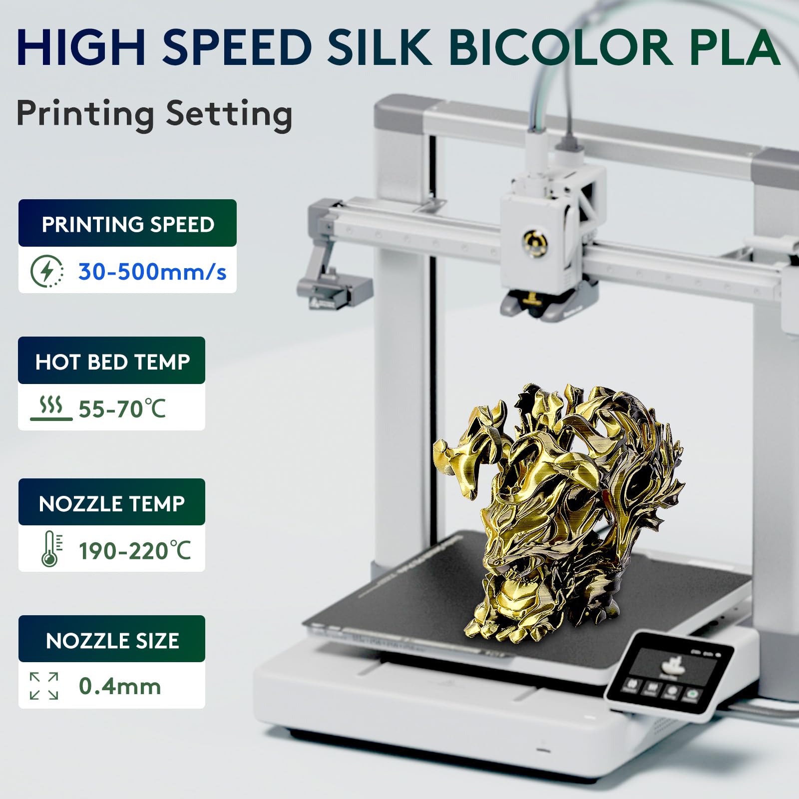 Eryone Silk Dual Color Filament Pla 3D Printer 1.75Mm +/  0.03Mm, Coextrusion Filament Pla Shiny Filament 1Kg(2.2Lbs), Black Gol