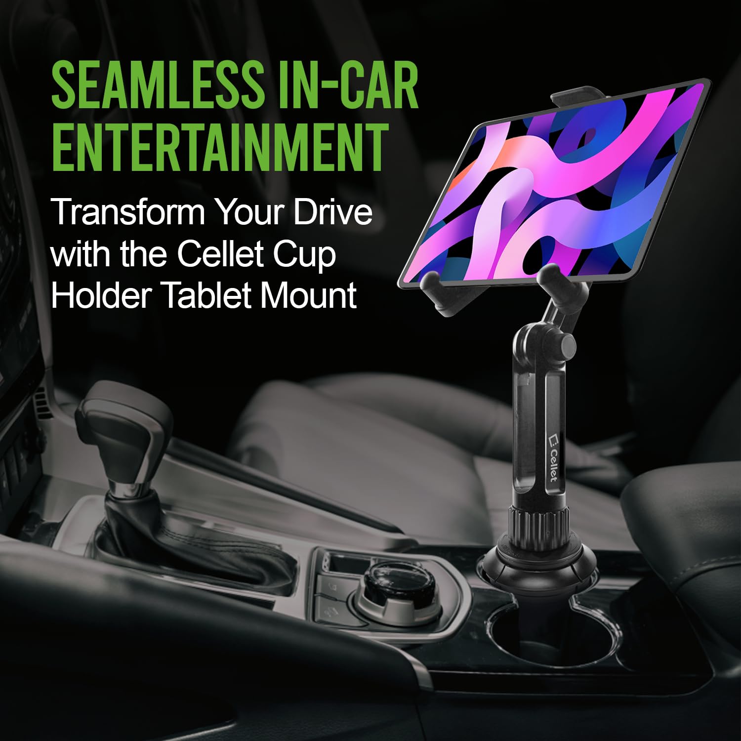 Cellet Universal 360 Adjustable Cup Holder Tablet Automobile Mount Cradle Compatible To Apple Ipad Pro 12.9 Ipad 9.7 Inch Air 20