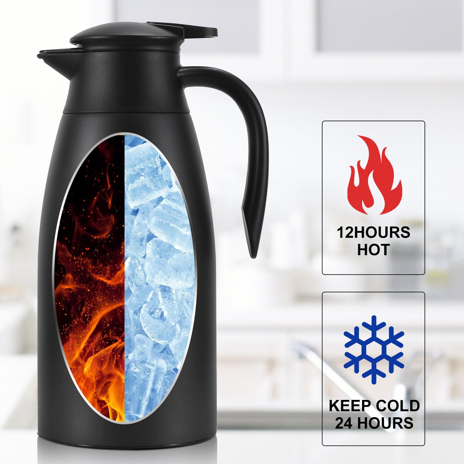 Updated Thermal Coffee Carafe, 70 Oz Insulated Stainless Steel Coffee Carafes For Keeping Hot Coffee & Water Hot Beverage 12Hour