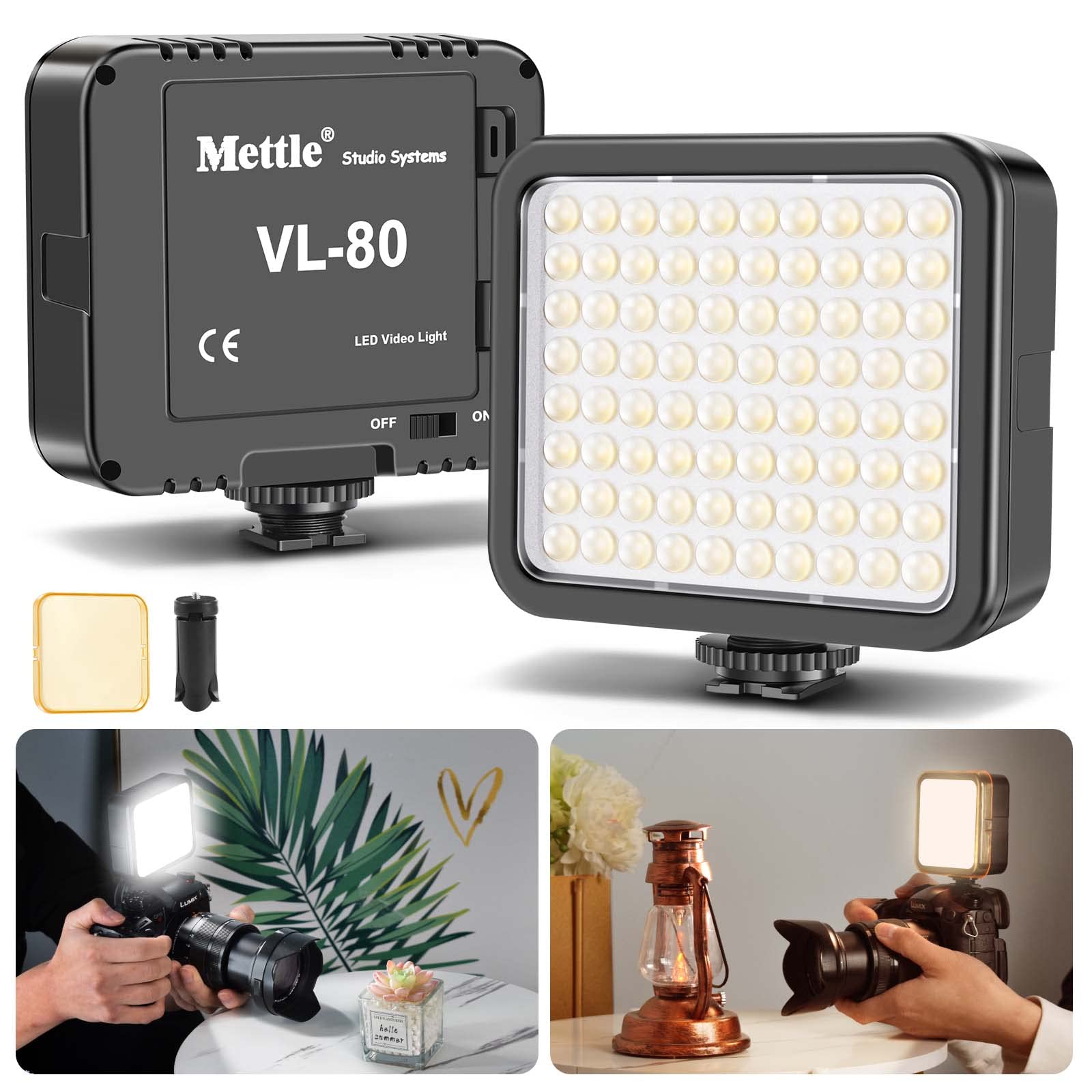 Mettlelite Vl80 Led Video Light Kit Portable Continuous On Camera Photography Lighting Ultra Bright With Mini Tripod & Color Fil