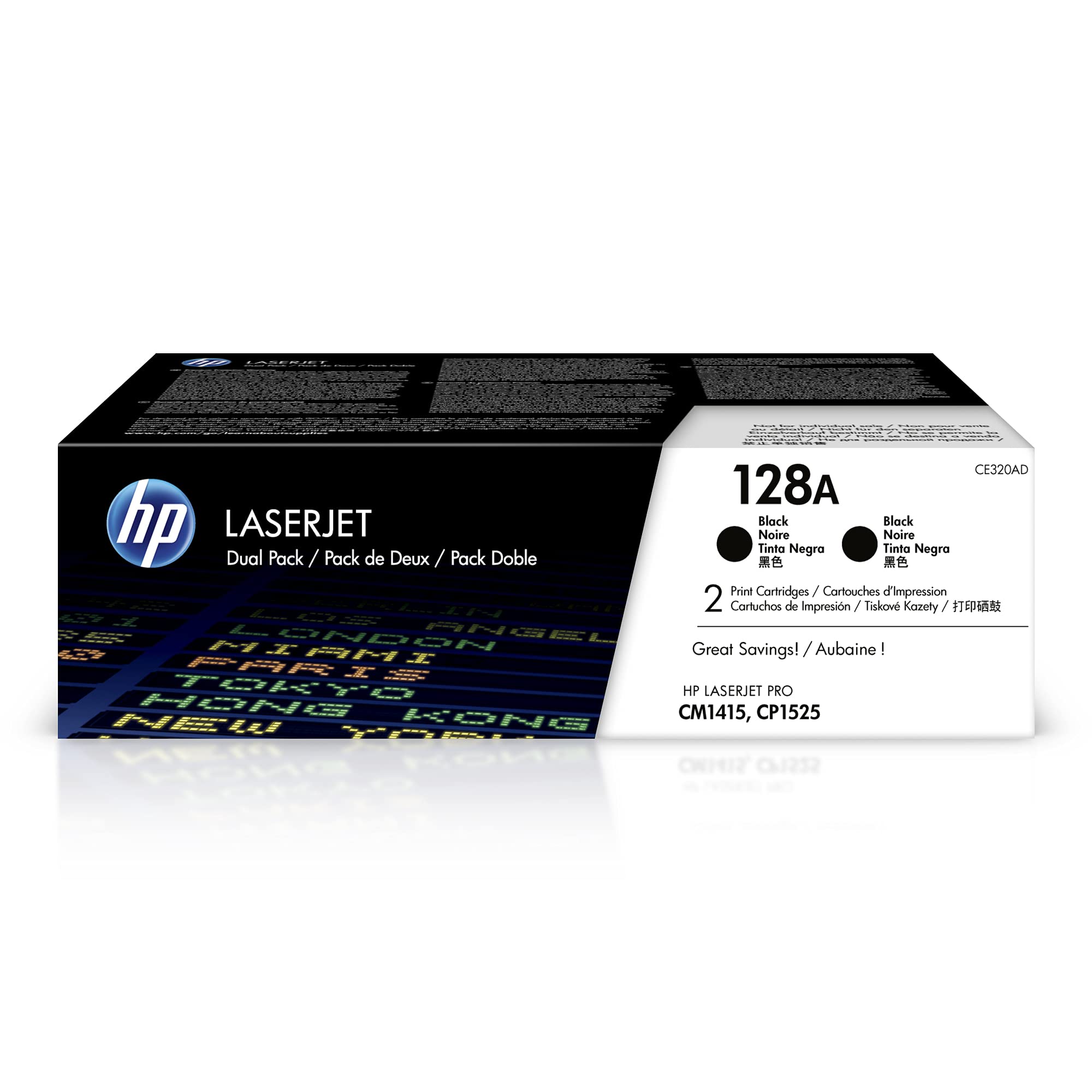 Hp Original 128A Black Toner Cartridges (2 Pack) | Works With Laserjet Pro Cm1415 Color, Cp1525 Color Series | Ce320Ad