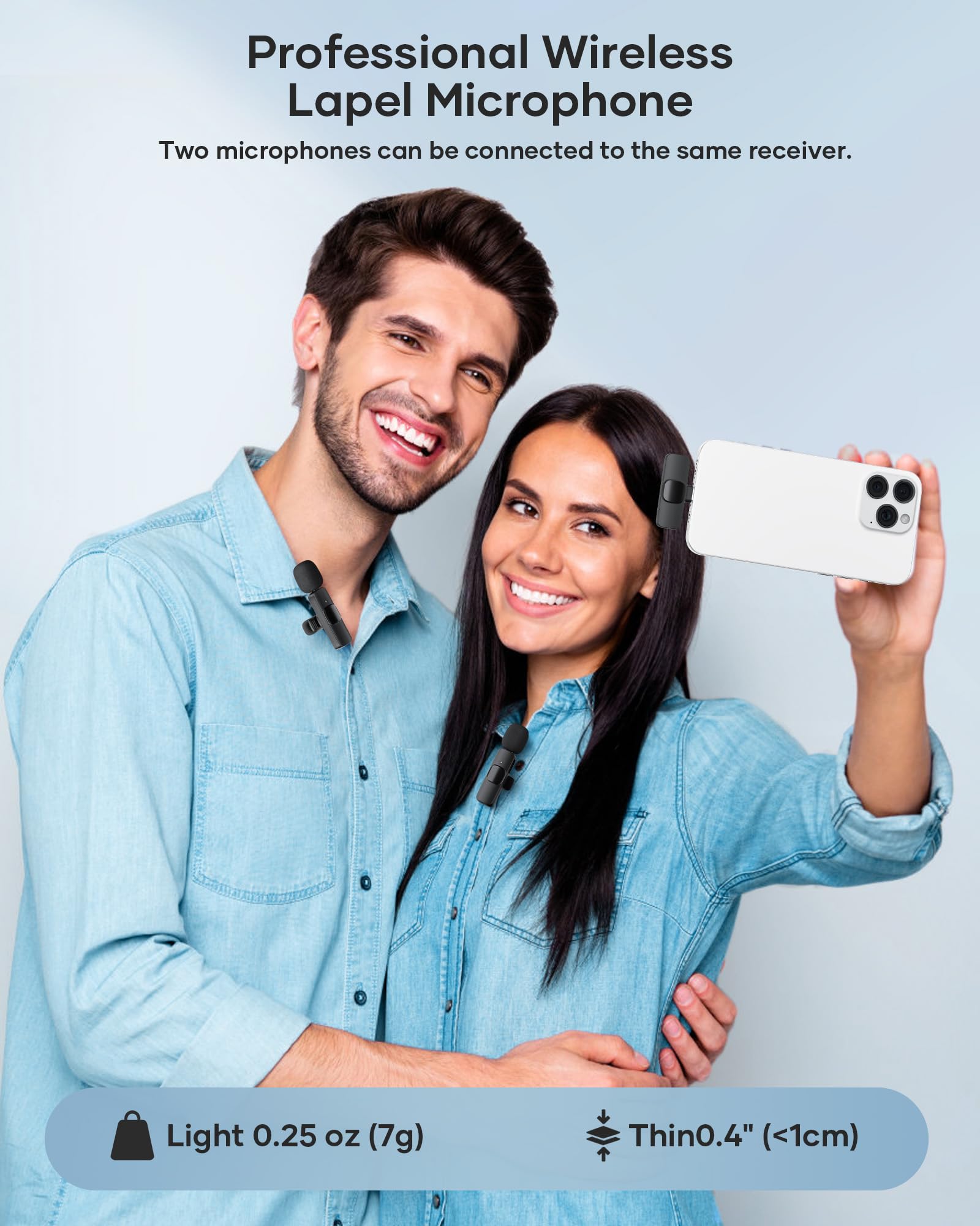 Kukiho 2 Pack Wireless Lavalier Microphone For Iphone Ipad And Android Phone, Lapel Mic Plug And Play Wireless Mic Noise Reducti