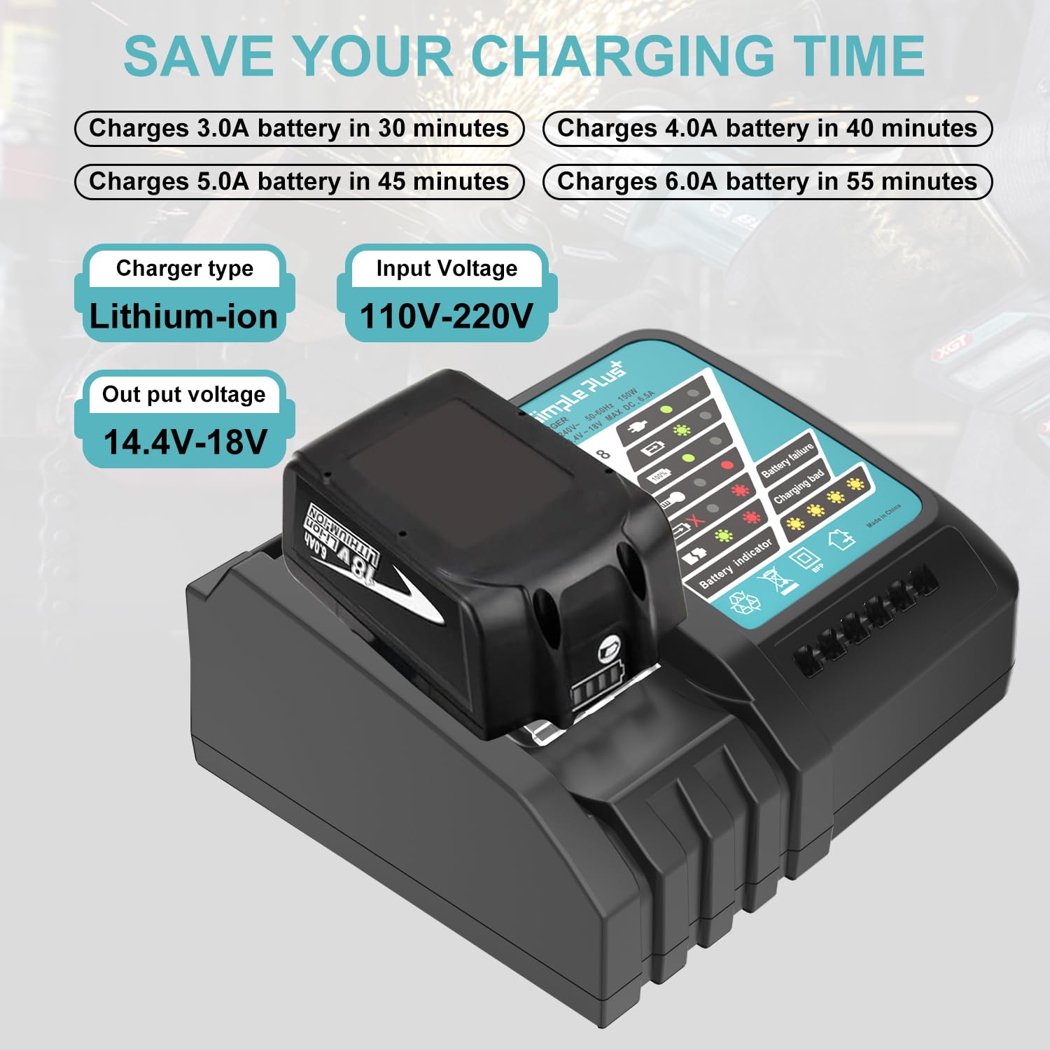 Lithium Ion Battery Charger 14.4V 18 Volt With Led Screen Replacement For Makita Lithium Ion Batteries Bl1850 Bl1840B Bl1820 Bl1