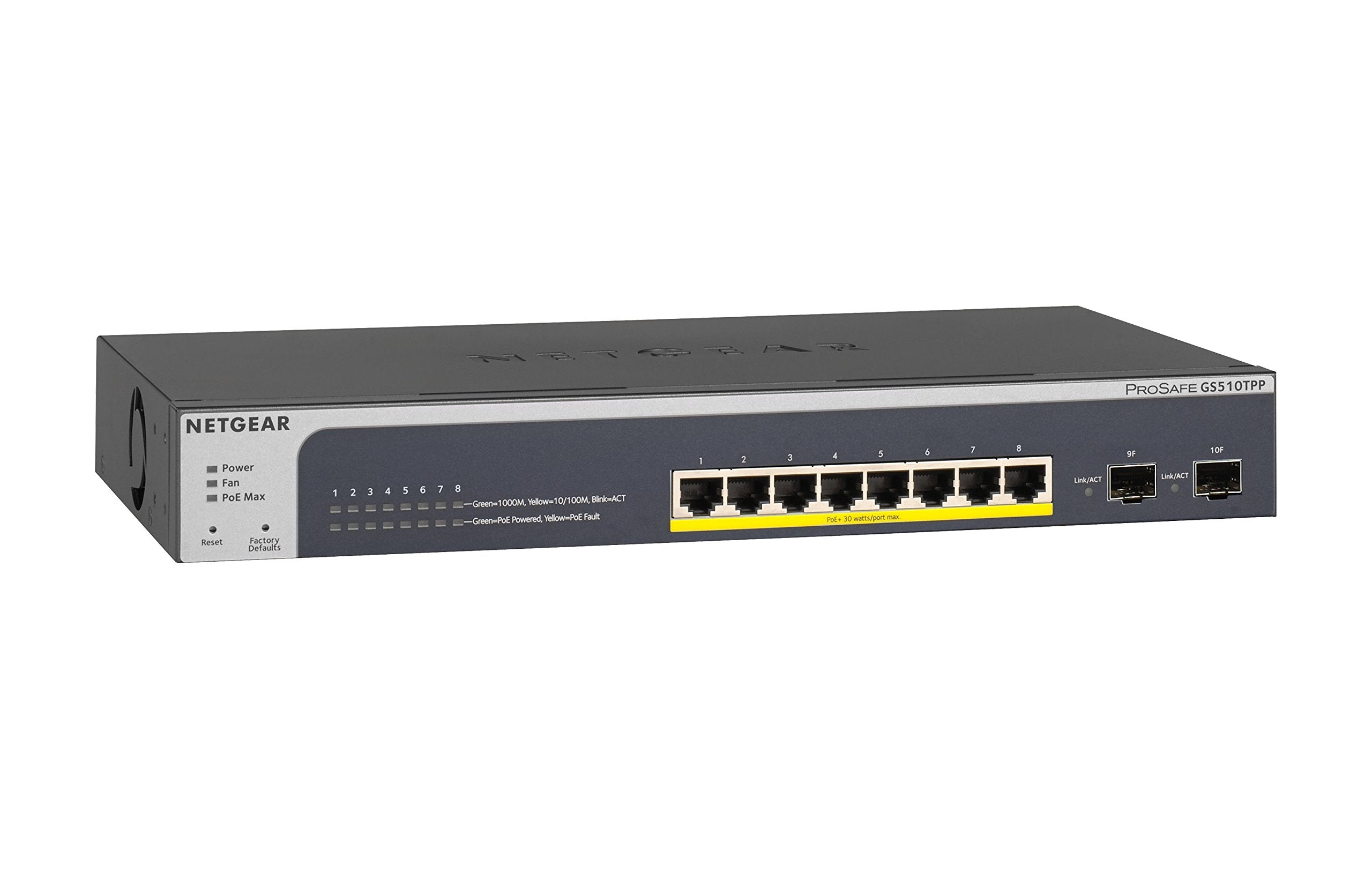 NETGEAR 10-Port PoE Gigabit Ethernet Smart Switch (GS510TPP) - Managed, with 8 x PoE+ @ 190W, 2 x 1G SFP, Desktop or Rackmount, 