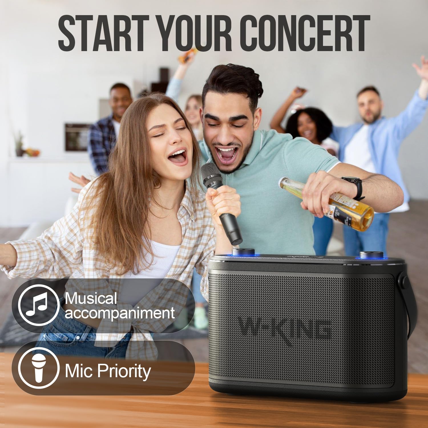 W King 240W Peak Bluetooth Speakers Loud Huge Bass, 2.1Ch 3 Way/Adjustable Bass Treble/Guitar Port/Uhf Microphone/Accompaniment/Rec/Live/Hp Monitor, Large Portable Outdoor Wireless Speaker