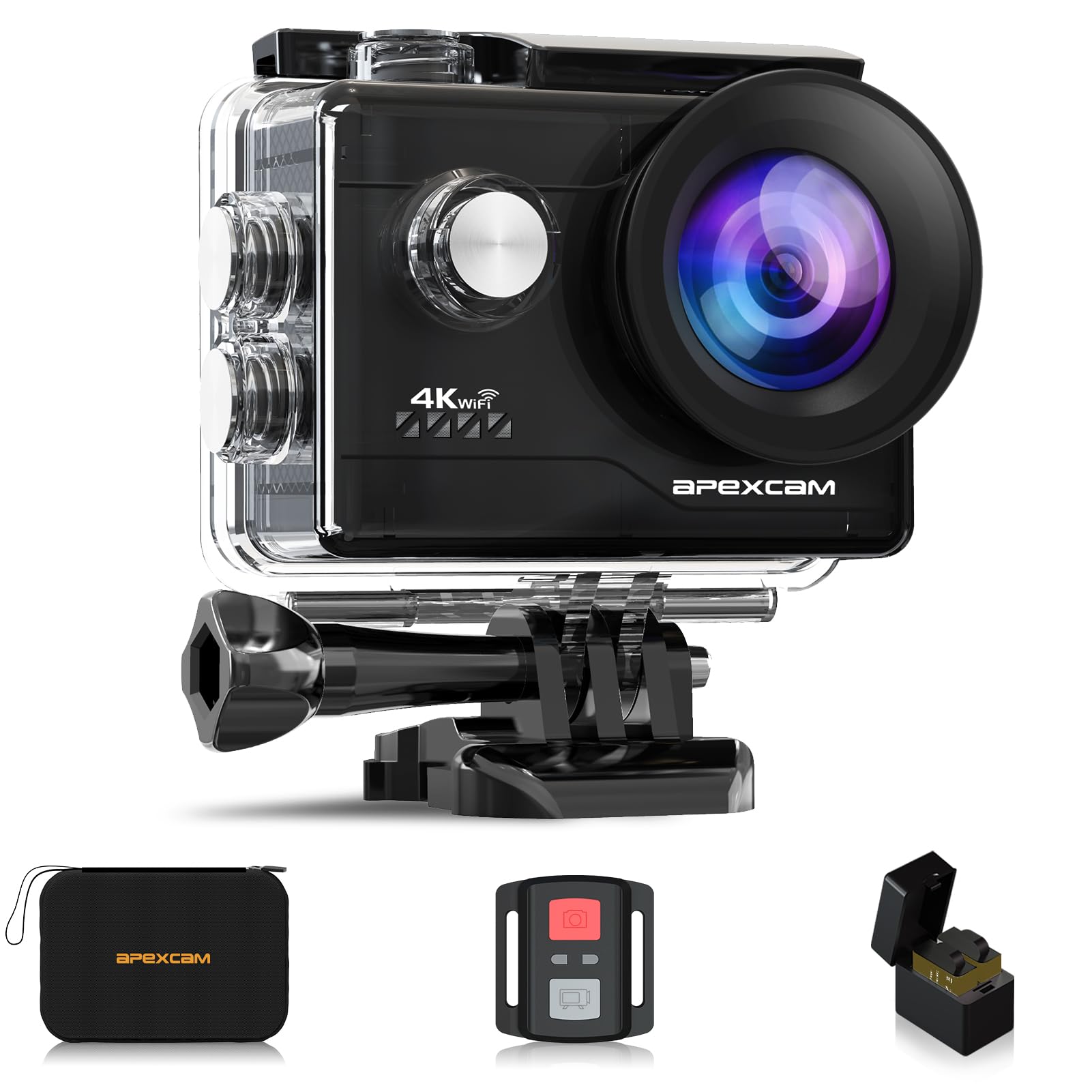 Apexcam Action Camera 4K Sports Camera 20Mp 40M 170�Wide Angle Wifi Waterproof Underwater Camera With 2.4G Remote Control 2 Batteries 2.0'' Lcd Ultra Hd Camera With Mounting Accessories Kit