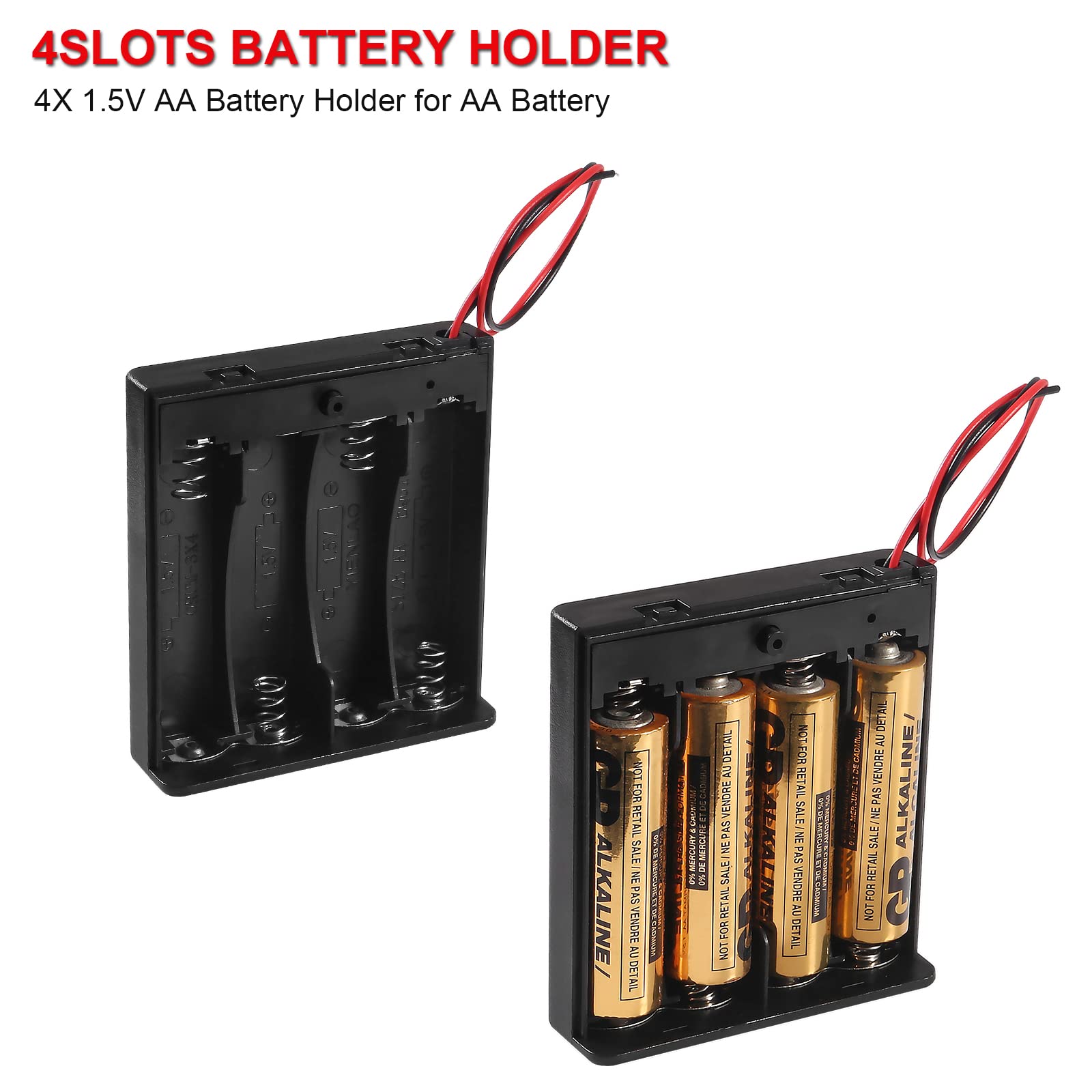 5Pcs 4 Aa Battery Holder With Cover And Switch, 4X 1.5V Aa Battery Holder Case With Wires And On/Off Switch, 6V Aa Battery Holder With Switch