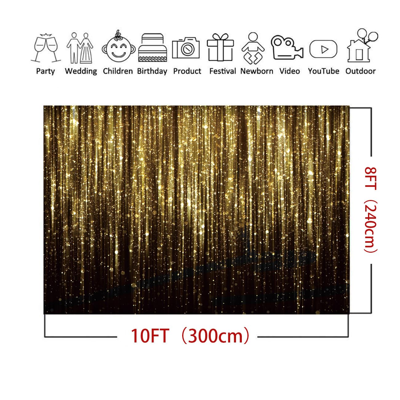 Maqtt 10X8Ft Golden Tassels Flash Merry Christmas And New Year'S Party Gold Tassels Decorate Birthday Party Photo