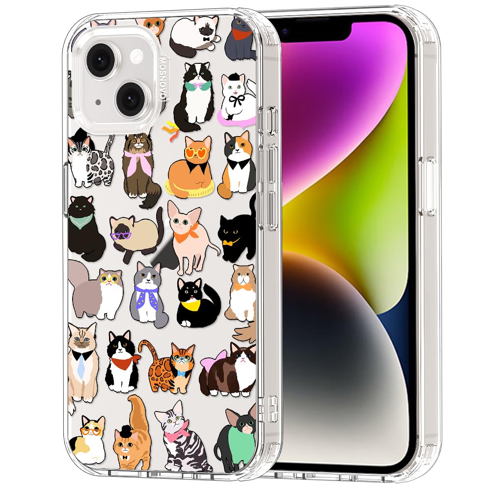MOSNOVO for iPhone 13/14 Case | Military Grade 6.6ft Drop Tested | Clear with Cute Cats Design