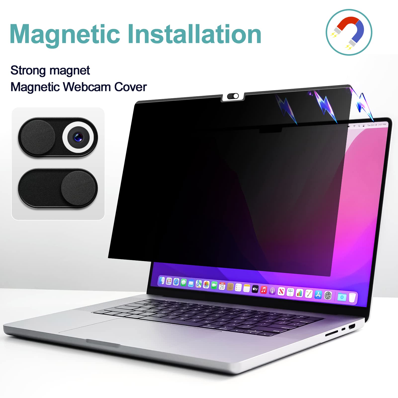 Privacy Screen Macbook Pro 14 Inch (2021 2023, M1, M2, M3 A2918 A2992 A2442 A2779), Magnetic Removable Matte Anti Blue Light Gla