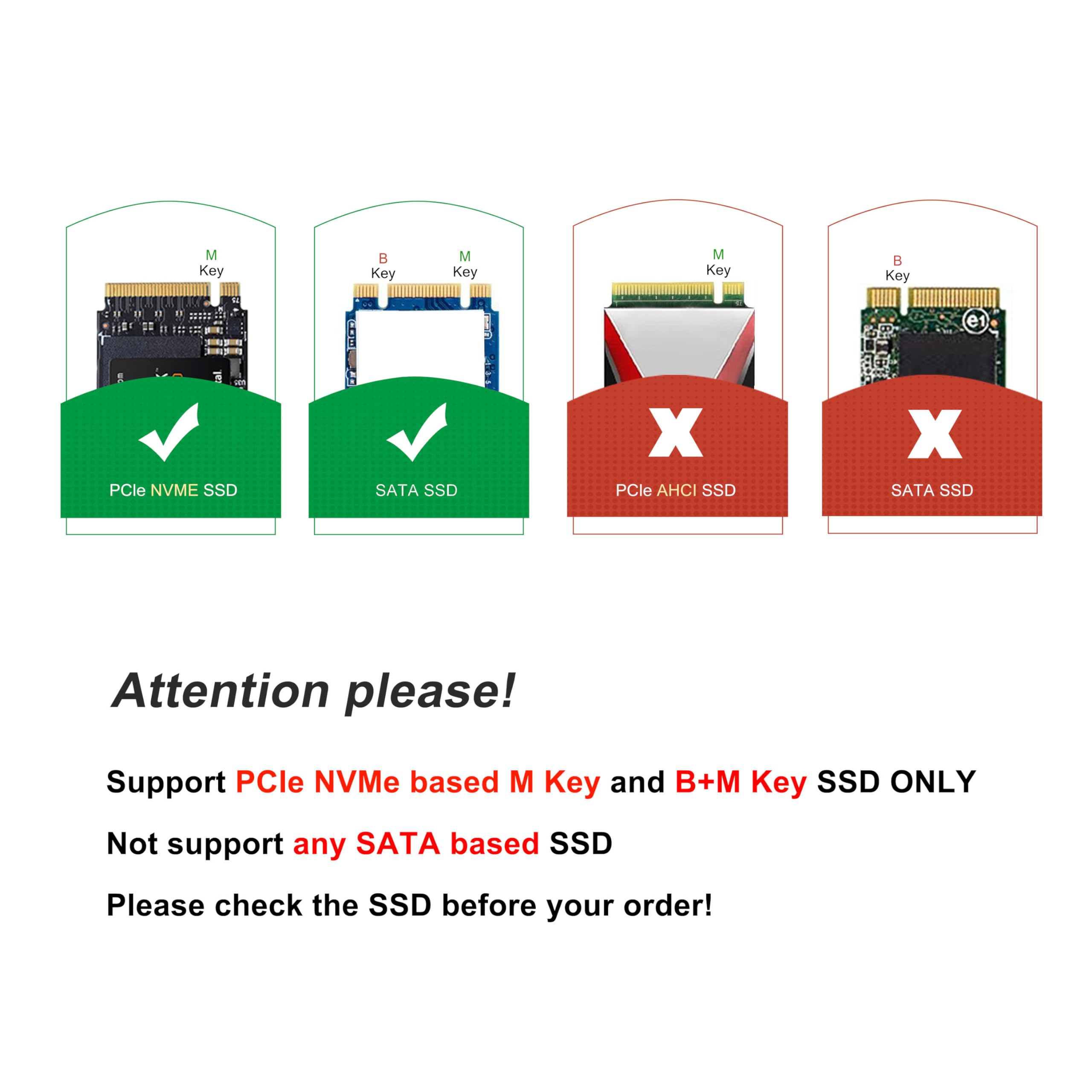 Jesot Nvme To Usb Adapter, M.2 Ssd Portable Converter, Pcie Based M Key Hard Drive Reader, 10 Gbps Usb 3.1 Gen 2 Bridge Chip, Ho