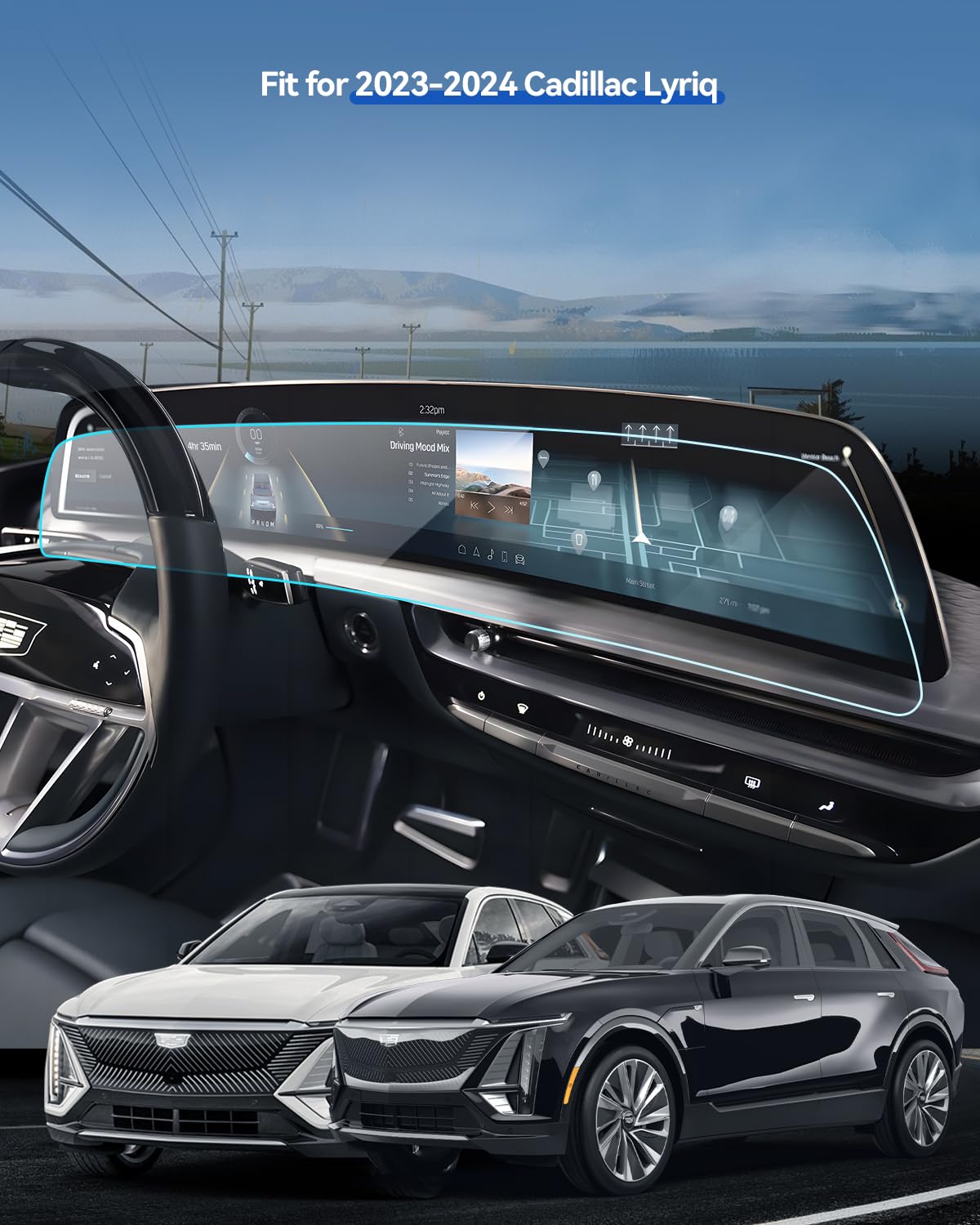 Lantu 2Pcs Car Screen Protector For 2023 2024 Cadillac Lyriq (Luxury/Tech/Sport) Accessories Navigation Nano Touchscreen Protect
