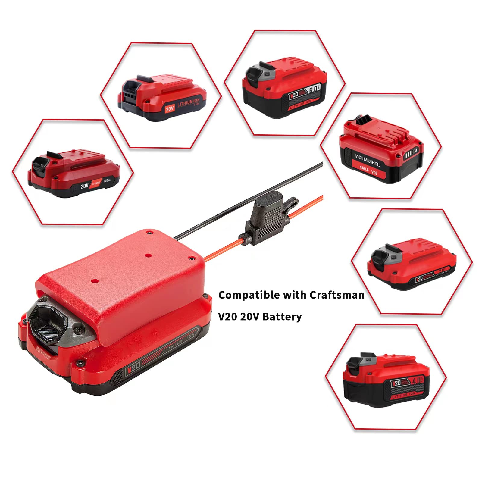 Power Wheel Adapter For Craftsman V20 20V Battery Battery Adapter With Fuse & Wire Terminal,14 Gauge Wire Power Convertor For Di