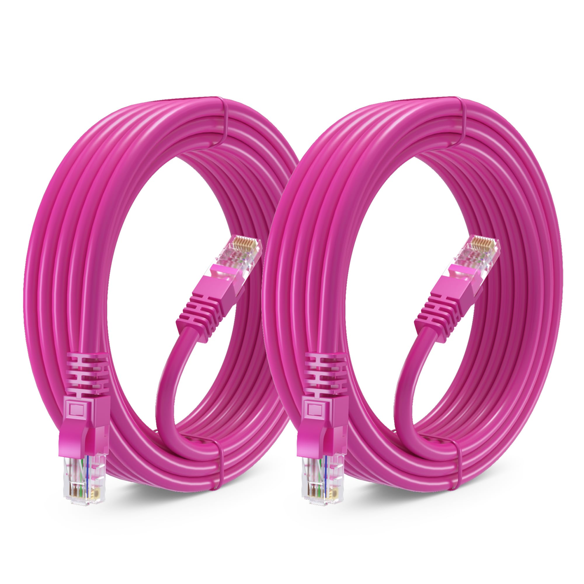 Maximm Cat 6 Ethernet Cable 15 Ft (2 Pack)   High Speed Lan Cable, Internet Cable, Patch Cable, And Network Cable   Utp, 10Gbps, 550Mhz Cat6 Cable   Pink
