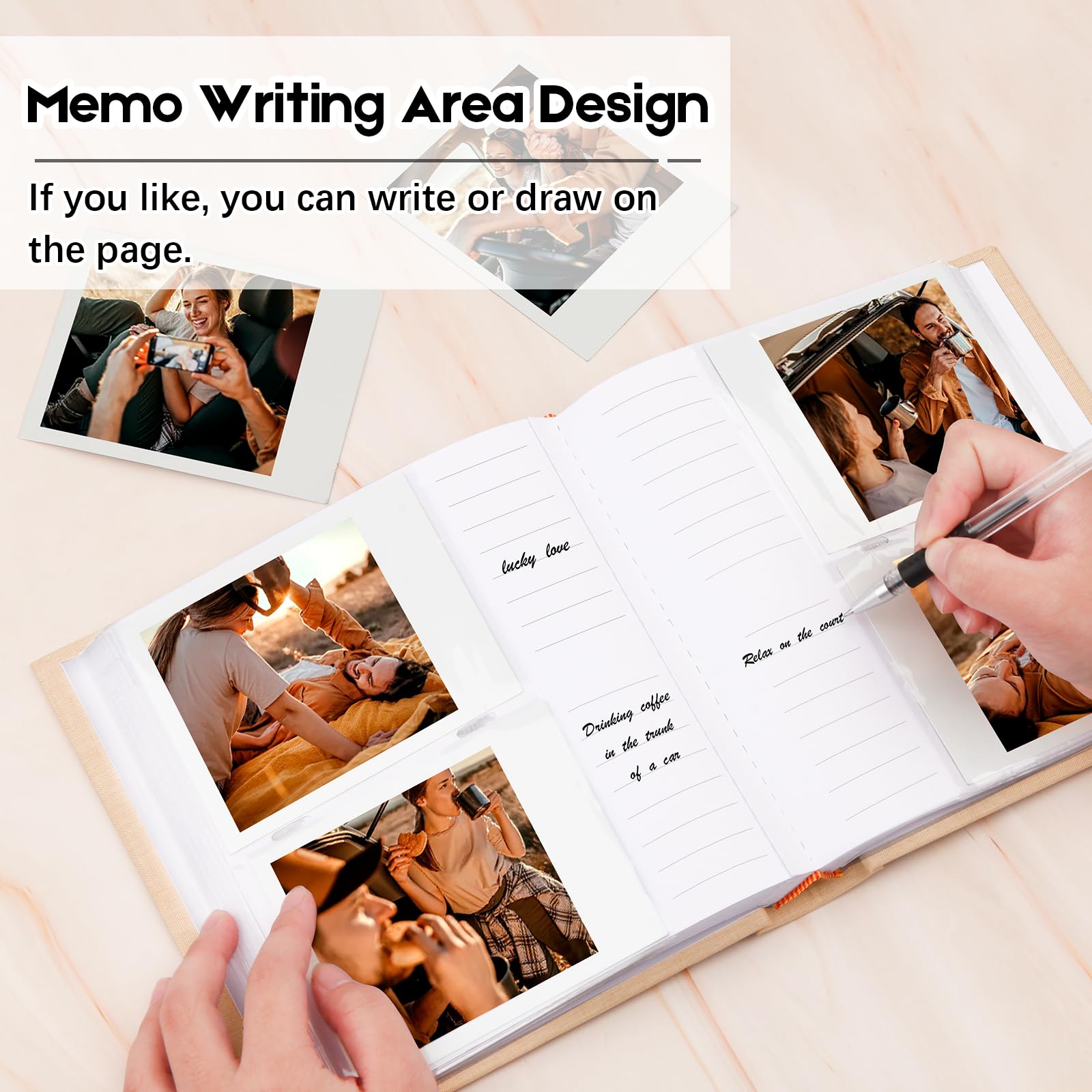 Photo Album For Fujifilm Instax Wide 300 Camera, Linen Cover, 120 Pockets Photo Album With Writing Space For Polaroid Now Onestep2 Onestep+ Instant Camera, Pop Lab Print Camera (Khaki)