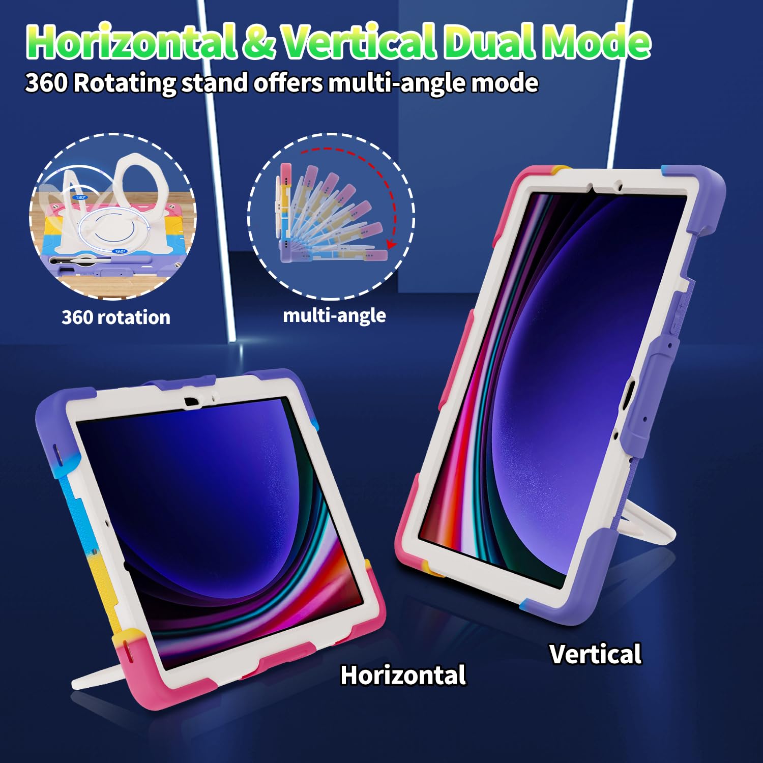 Roiskin For Samsung Galaxy Tab S9/ S9 Fe 5G Tablet Case 2023 With Hd Screen Protector Pencil Holder |360 Kickstand Handle,Should