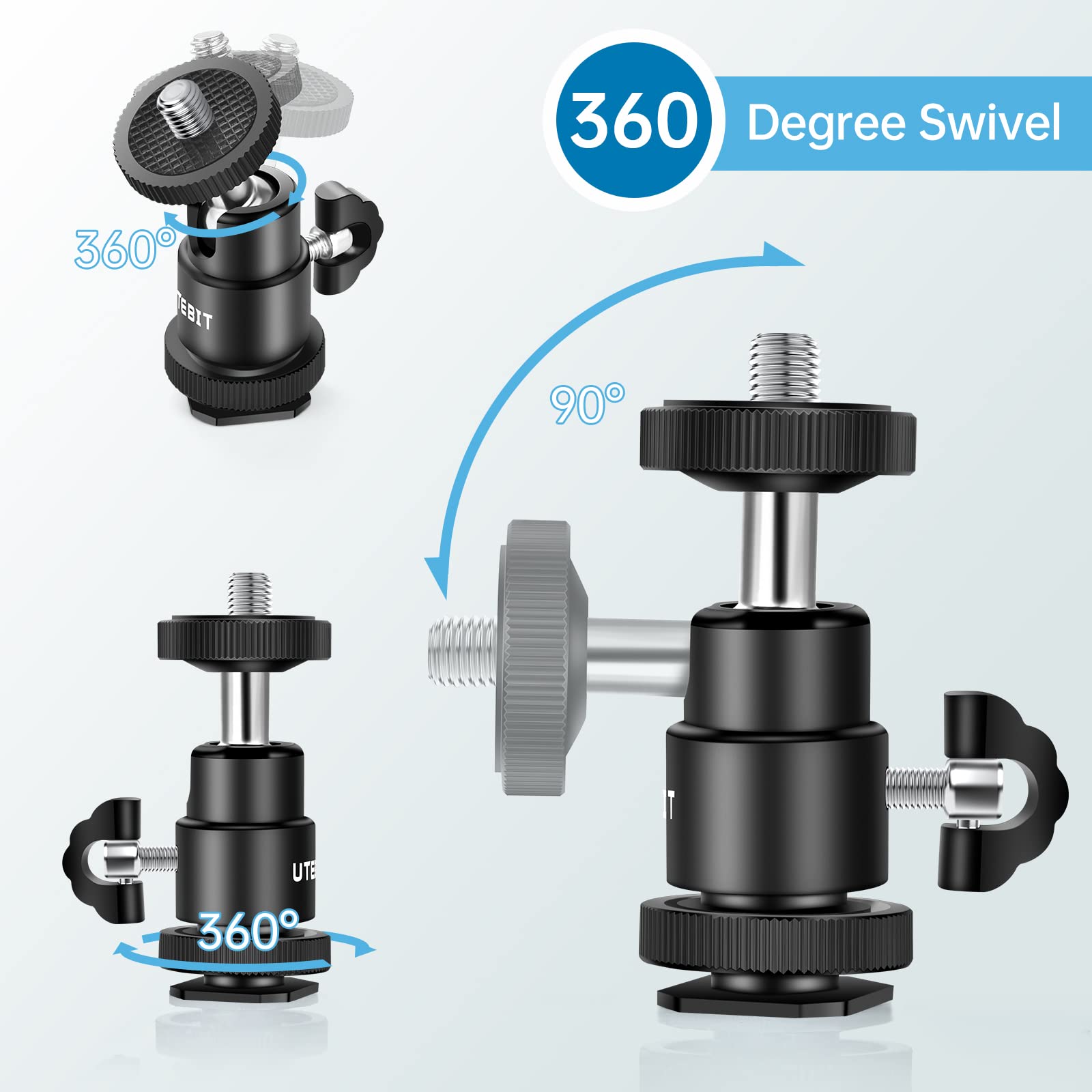 12Mm Tripod Ball Head, Utebit 360� Rotatable Metal Mini Ball Head With 1/4' Hot Shoe, Ballheads Camera Mount Adapter For Sport Camera, Pocket Light, Microphone, Loading 1.1Lb(2 Pack)