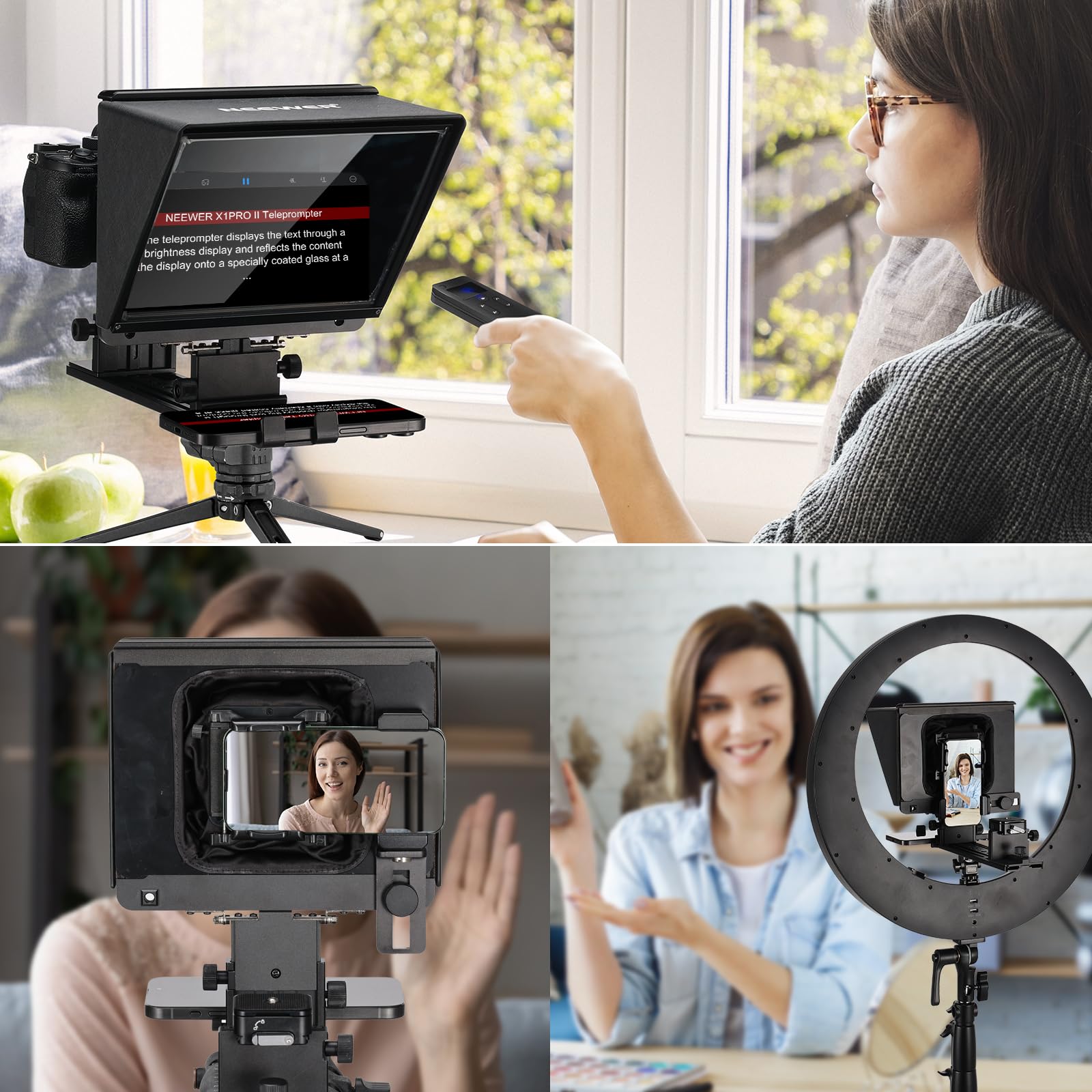 Neewer X1 Pro Ii Teleprompter 9 All Metal With Rt113 Remote/App Control, Quick Switch 1S Lock Arca Type Qr Plate, Magnetic Phone