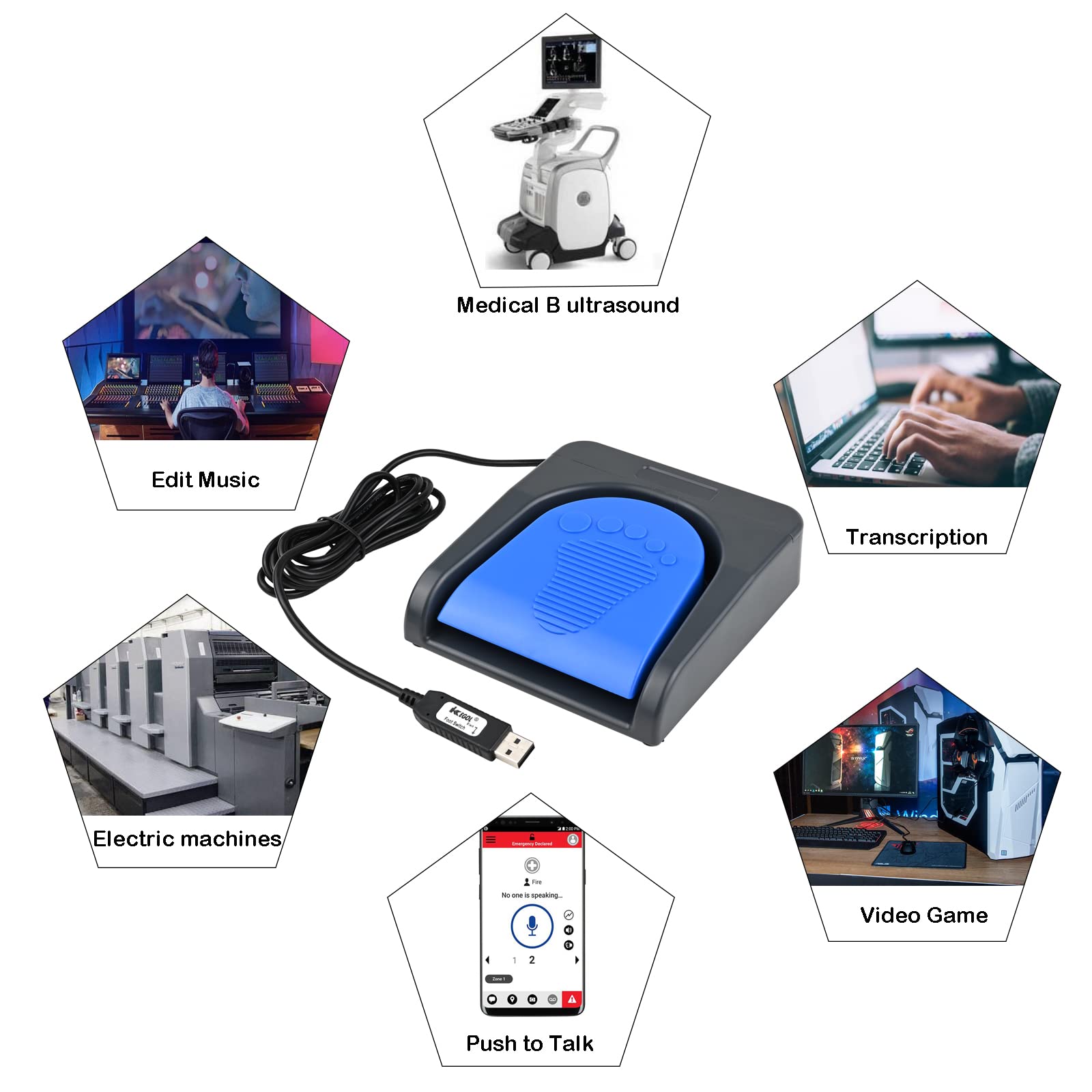 Ikkegol 2022 Upgraded Usb Single Foot Pedal Switch Control One Key Footswitch Program Customized Computer Keyboard Mouse Game Action Hid (Blue Pedal)