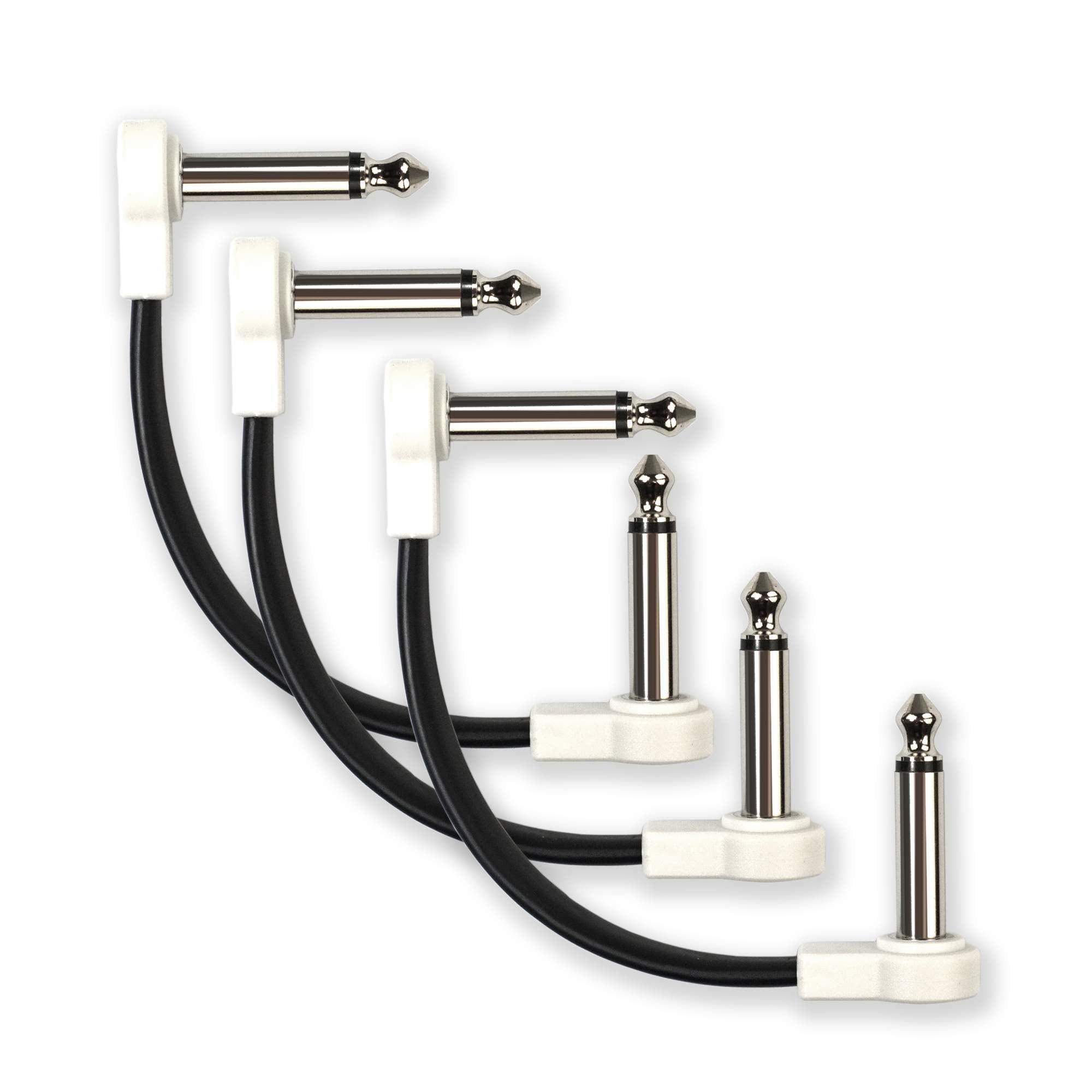 M Maka Flat Low Profile Guitar Patch Cable 4 Inch For Effects Pedals, 1/4 Inch Right Angle, White, 3 Pack