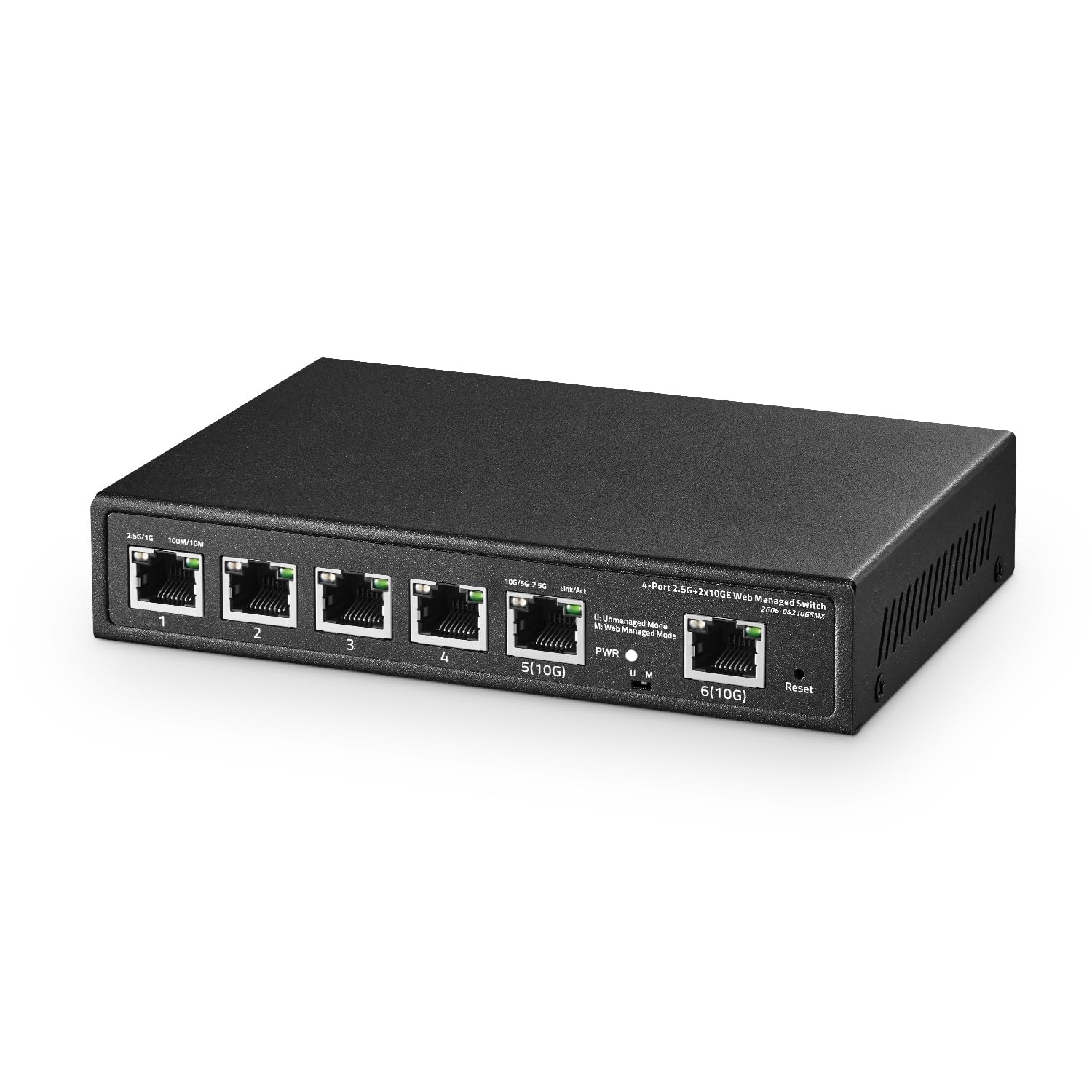 Binardat 6 Port 10G Switch, 4 X 2.5G Rj 45 Base T Ports, 2 X 10G Rj 45 Ports, Web Managed/Unmanaged, Metal Fanless Managed Multi