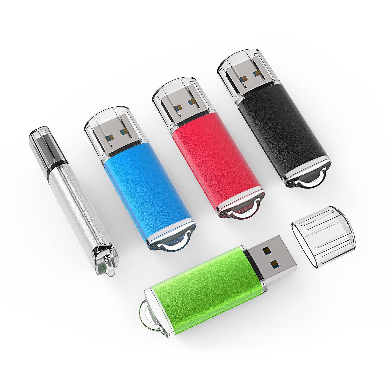 Topesel 5 Pack 2Gb Usb 2.0 Flash Drive Memory Stick Thumb Drives (5 Mixed Colors: Black Blue Green Red Silver)