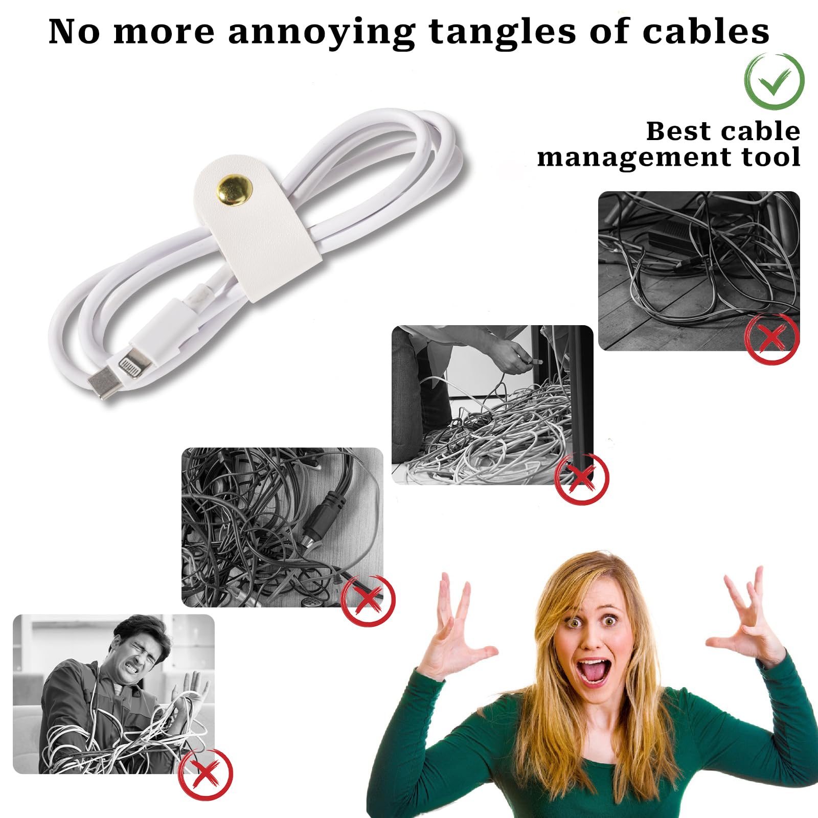 6Pcs Leather Cord Organizer Reusable Cable Straps Pu Leather Cable Organizer Phone Cord Ties Charging Cord Power Cord Headphone