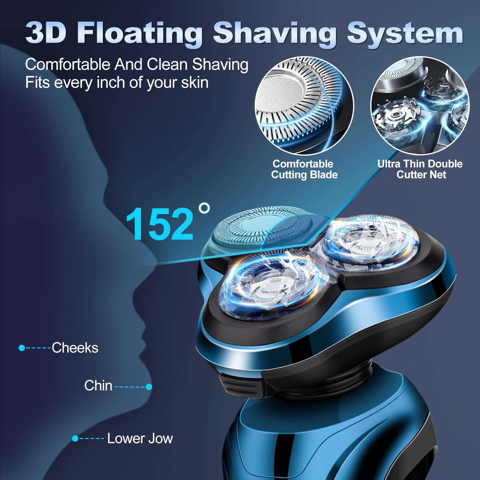 Electric Razor For Men,Mens Electric Shavers Rotary,Led Display 100% Waterproof Cordless Razor, Wet/Dry Shaving,Electric Shaver