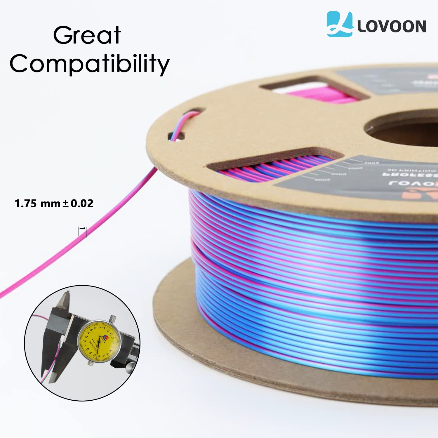 Lovoon 3D Printer Filament Dual Color Sky Blue And Rose Red, Pla Filament 1.75Mm, 3D Printer Accessories Silk Pla Filament, Pla