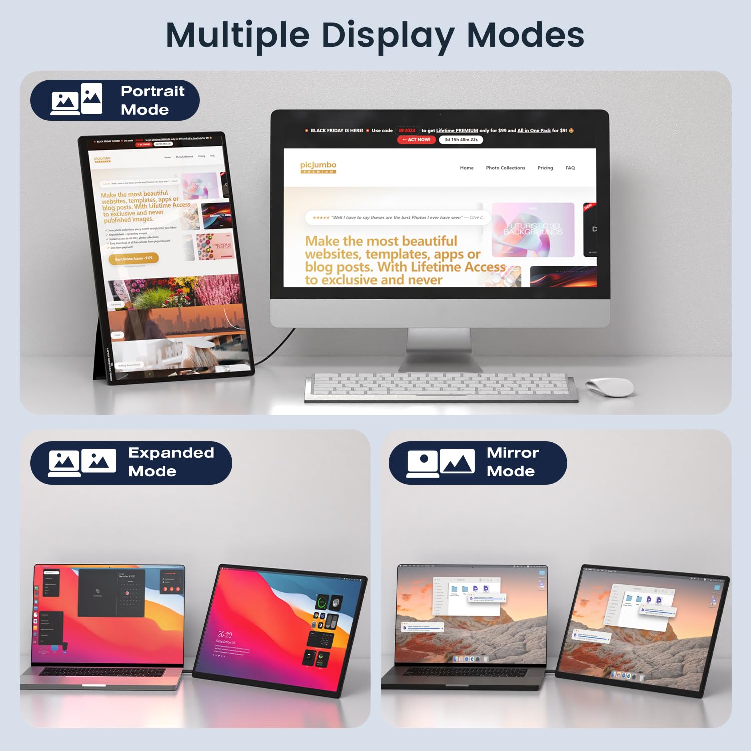 Flytocca Portable Monitor, 16 Inch Fhd 1200P, 360? Rotating Detachable Stand, Plug&Play Travel Monitor For Laptop, Ultra Thin Ze