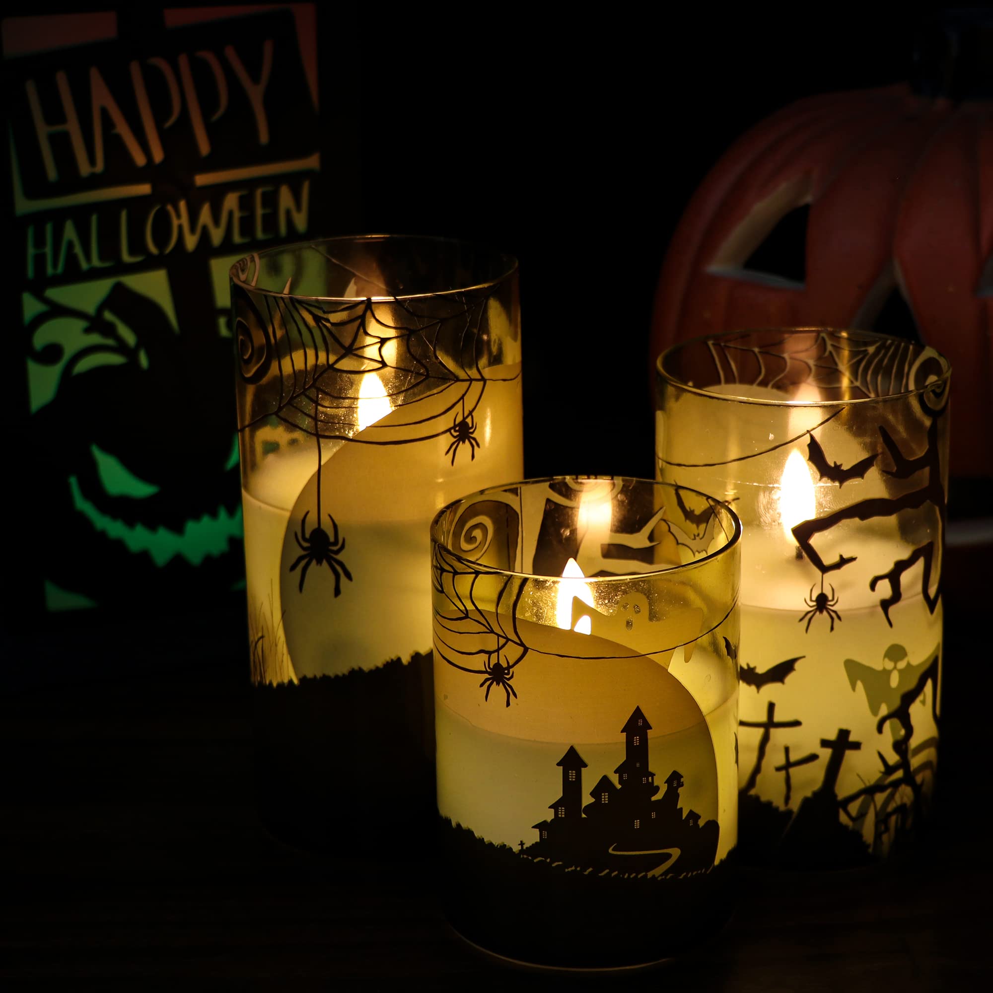 Dromance Spider Glass Flameless Candles With Remote And Timer, Battery Operated Realistic 3D Wick Flickering Real Wax Led Candle