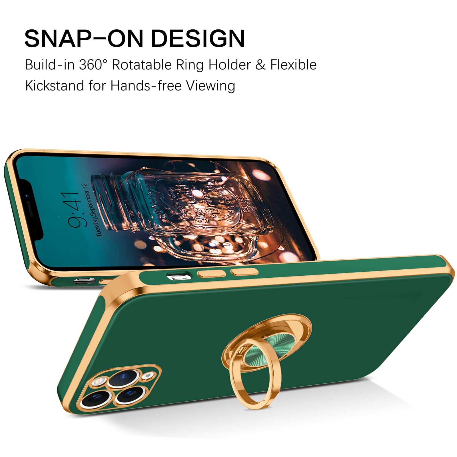 Bentoben For Iphone 11 Pro Max Case, Phone Case Iphone 11 Promax, Slim Fit Kickstand Ring Holder Shockproof Protection Soft Tpu