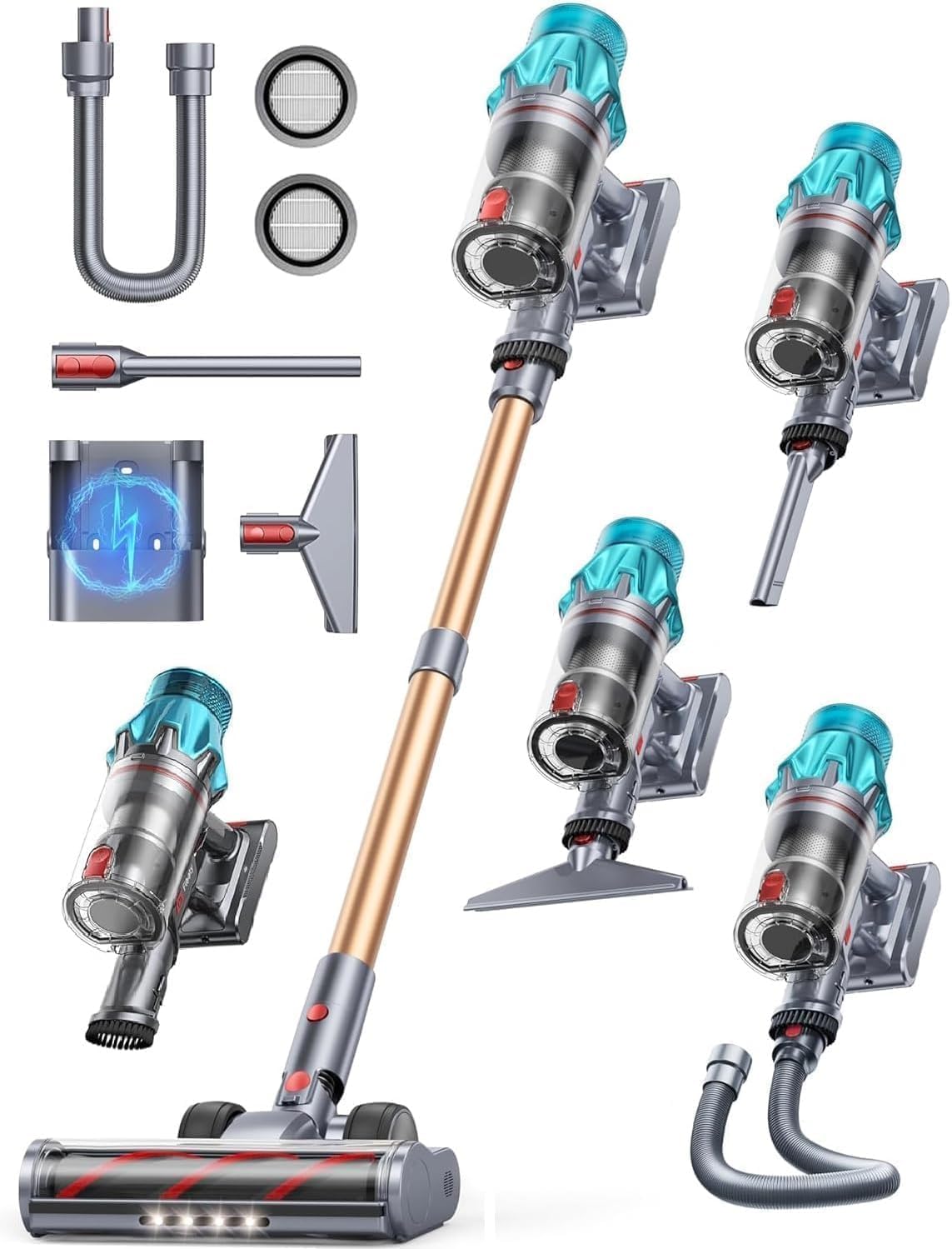 Cordless Vacuum Cleaner 600W/50Kpa, Stick Vacuum Cleaners 65 Mins Max Runtime with Charging Dock, Self-Standing Handheld Vacuum