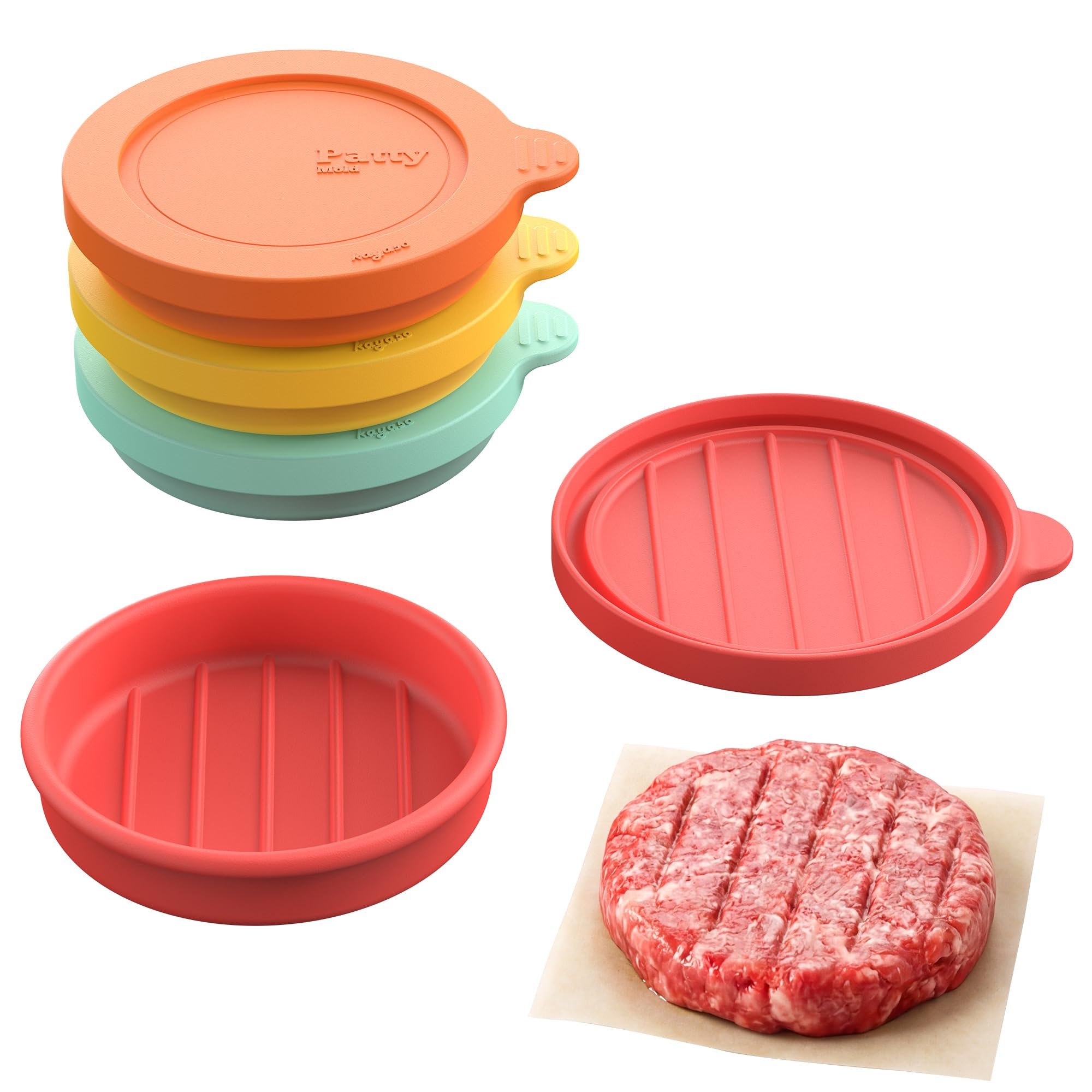 Kayaso Silicone Burger Patty Mold Set with Lid, Nonstick Burger Press for 1/4 lb Patties, FoodGrade Patty Maker for Beef, Chick