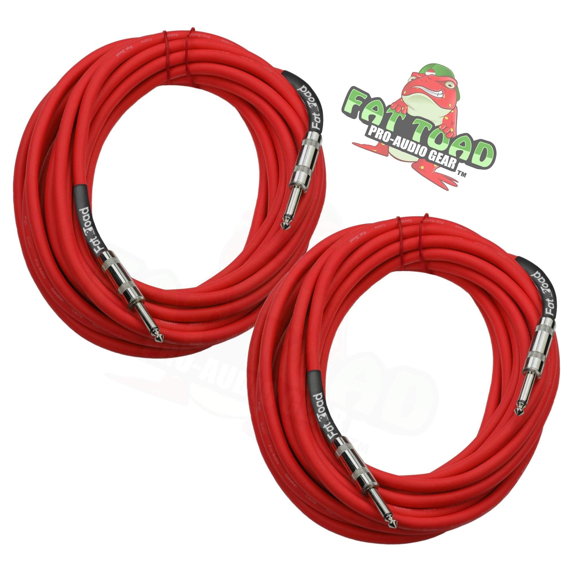 Fat Toad 1/4'' To 1/4 Male Jack Speaker Cables (2 Pack) 25Ft Professional Pro Audio Red Dj Speakers Pa Patch Cords | Quarter Inc
