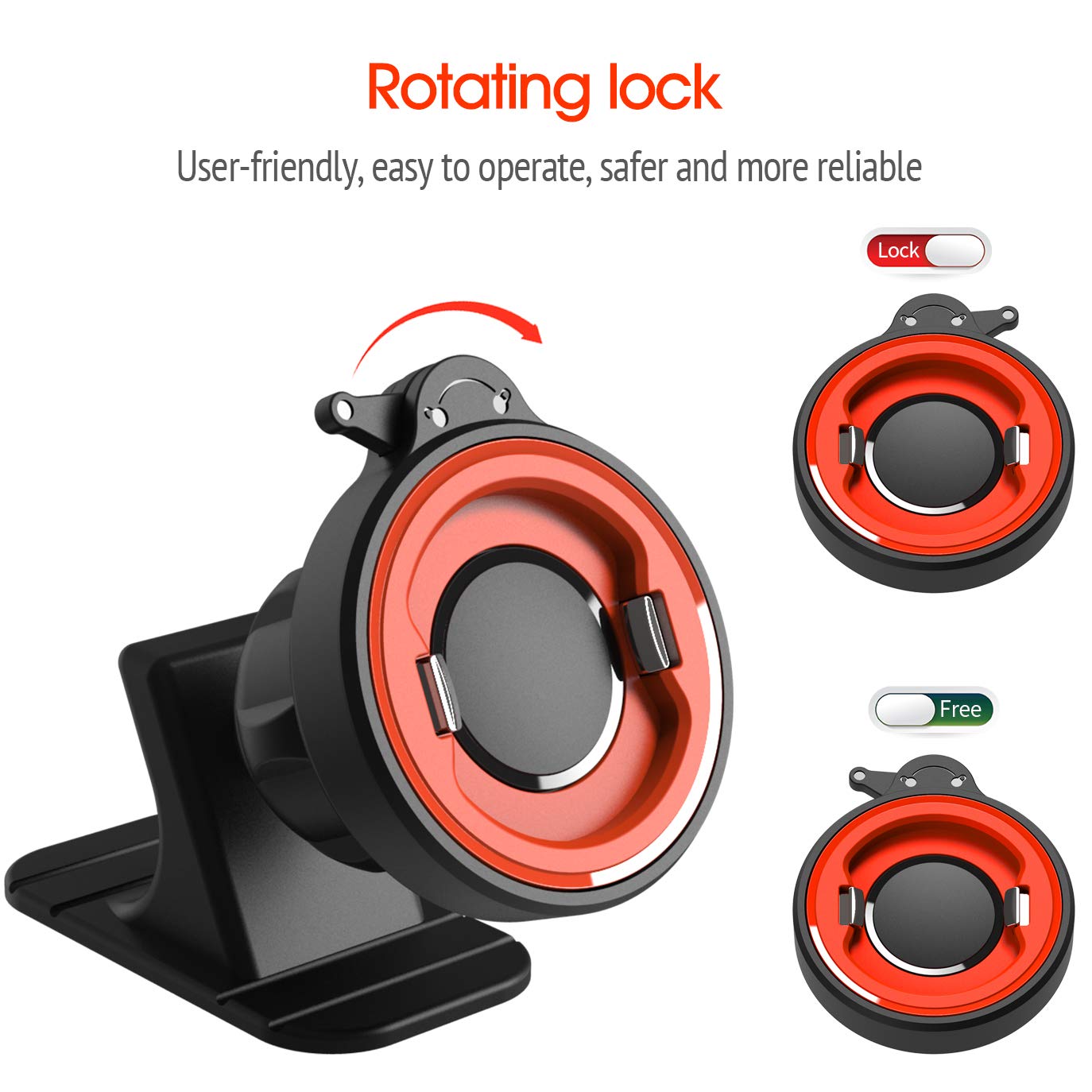 Car Phone Mount Without Magnetic, Stick On Dashboard 360 Rotatable Universal Cell Phone Holder With Ultra-Lock Quick Mount Stron